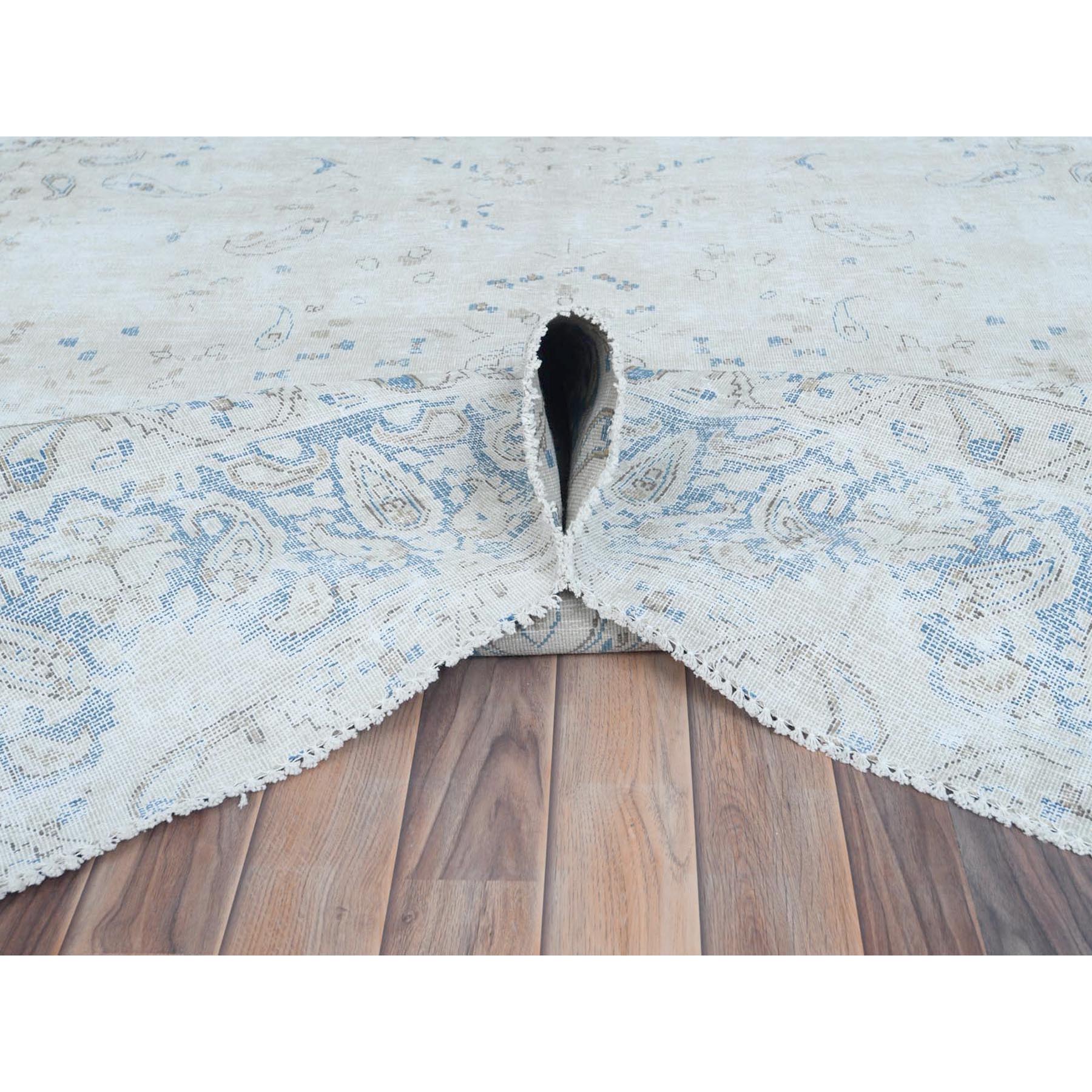9'6"x12'6" Ivory Semi Antique Persian Kerman, Distressed Look, Hand Knotted Cropped Thin, Worn Wool Oriental Rug Sh81259