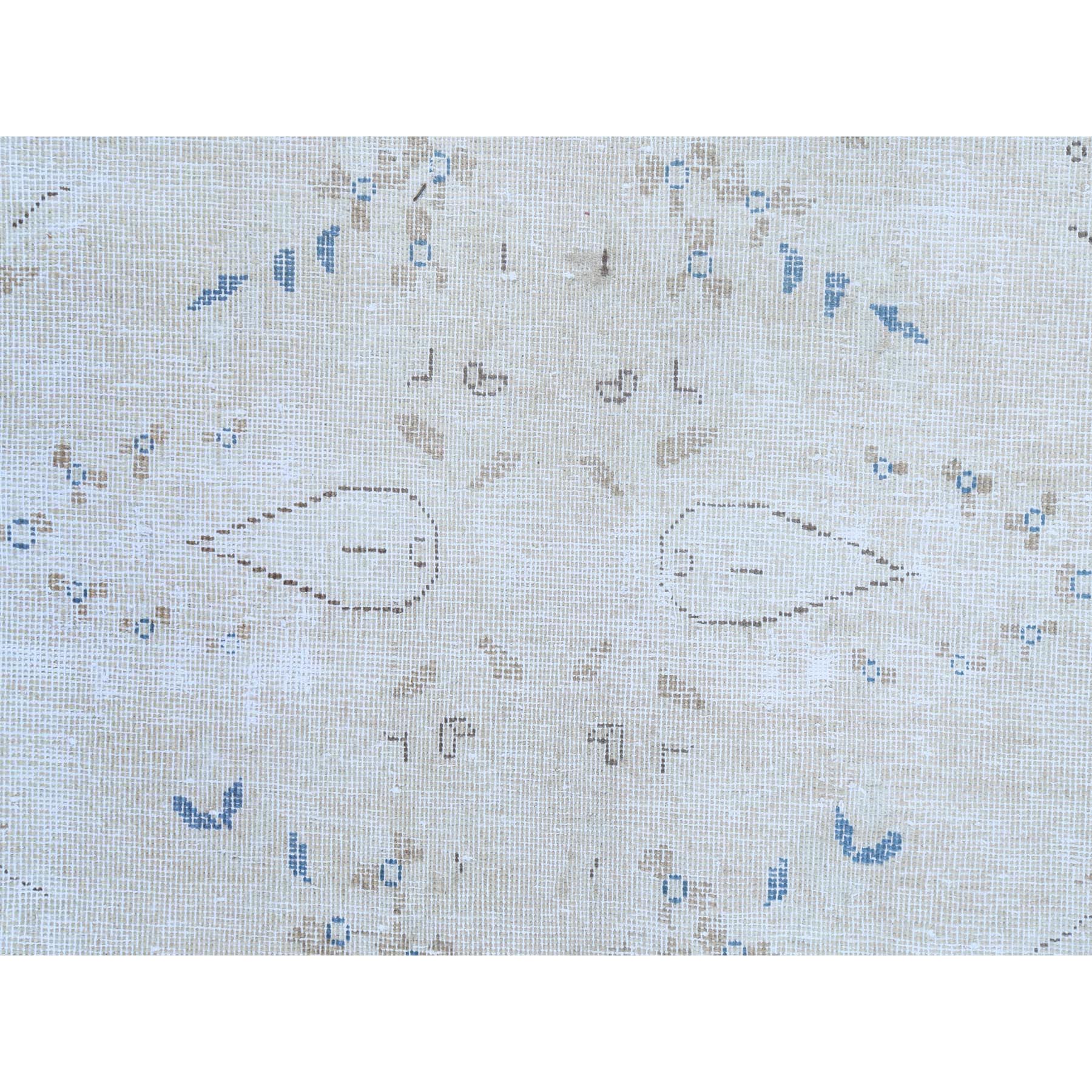 9'6"x12'6" Ivory Semi Antique Persian Kerman, Distressed Look, Hand Knotted Cropped Thin, Worn Wool Oriental Rug Sh81259