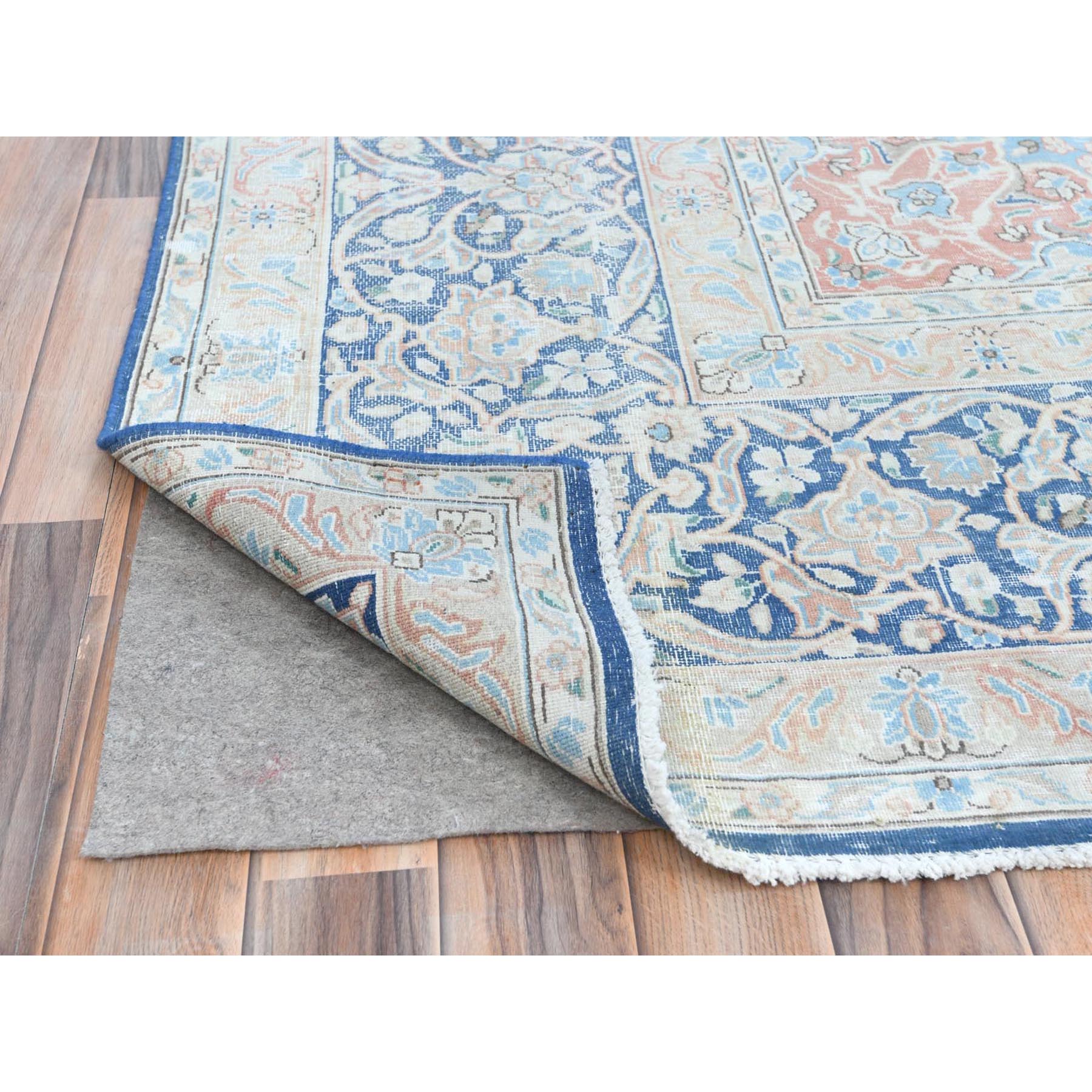 9'9"x12'8" Navy Blue Vintage Persian Kerman Worn Wool, Sheared Low, Hand Knotted Distressed Look Oriental Rug Sh81260