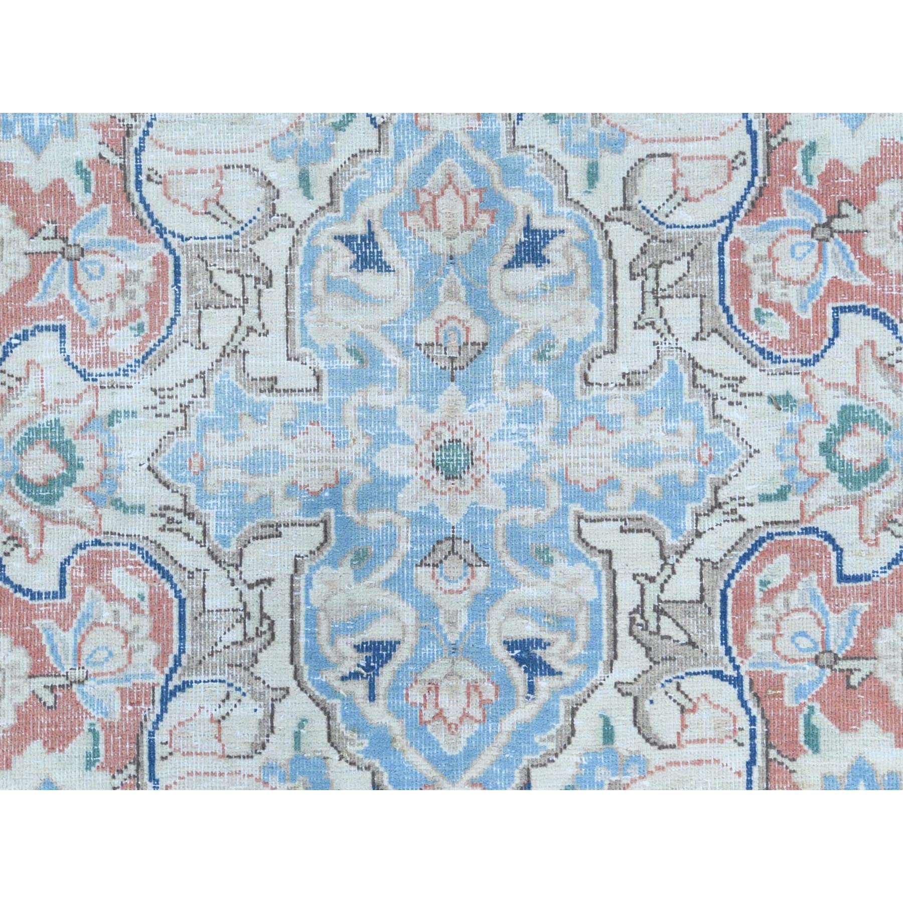 9'9"x12'8" Navy Blue Vintage Persian Kerman Worn Wool, Sheared Low, Hand Knotted Distressed Look Oriental Rug Sh81260