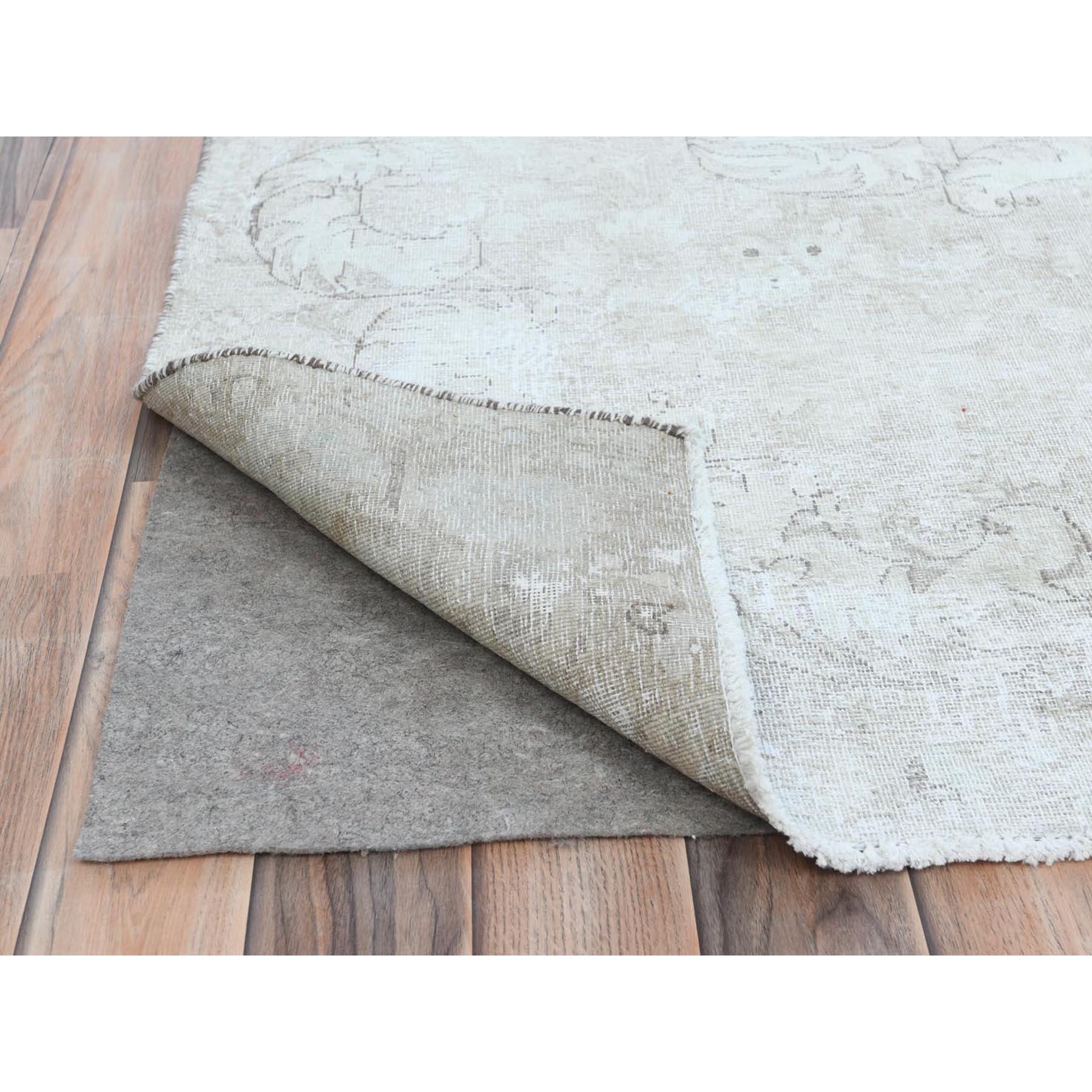 9'8"x12'5" Ivory Hand Knotted Worn Wool, Cropped Thin, Distressed Look Vintage Persian Kerman Oriental Rug Sh81261