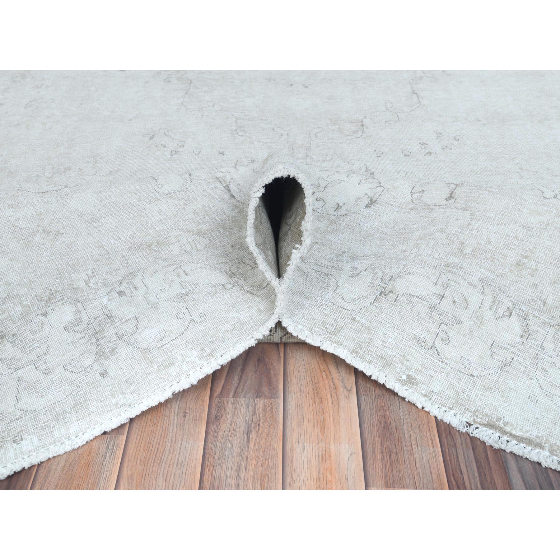 9'8"x12'5" Ivory Hand Knotted Worn Wool, Cropped Thin, Distressed Look Vintage Persian Kerman Oriental Rug Sh81261
