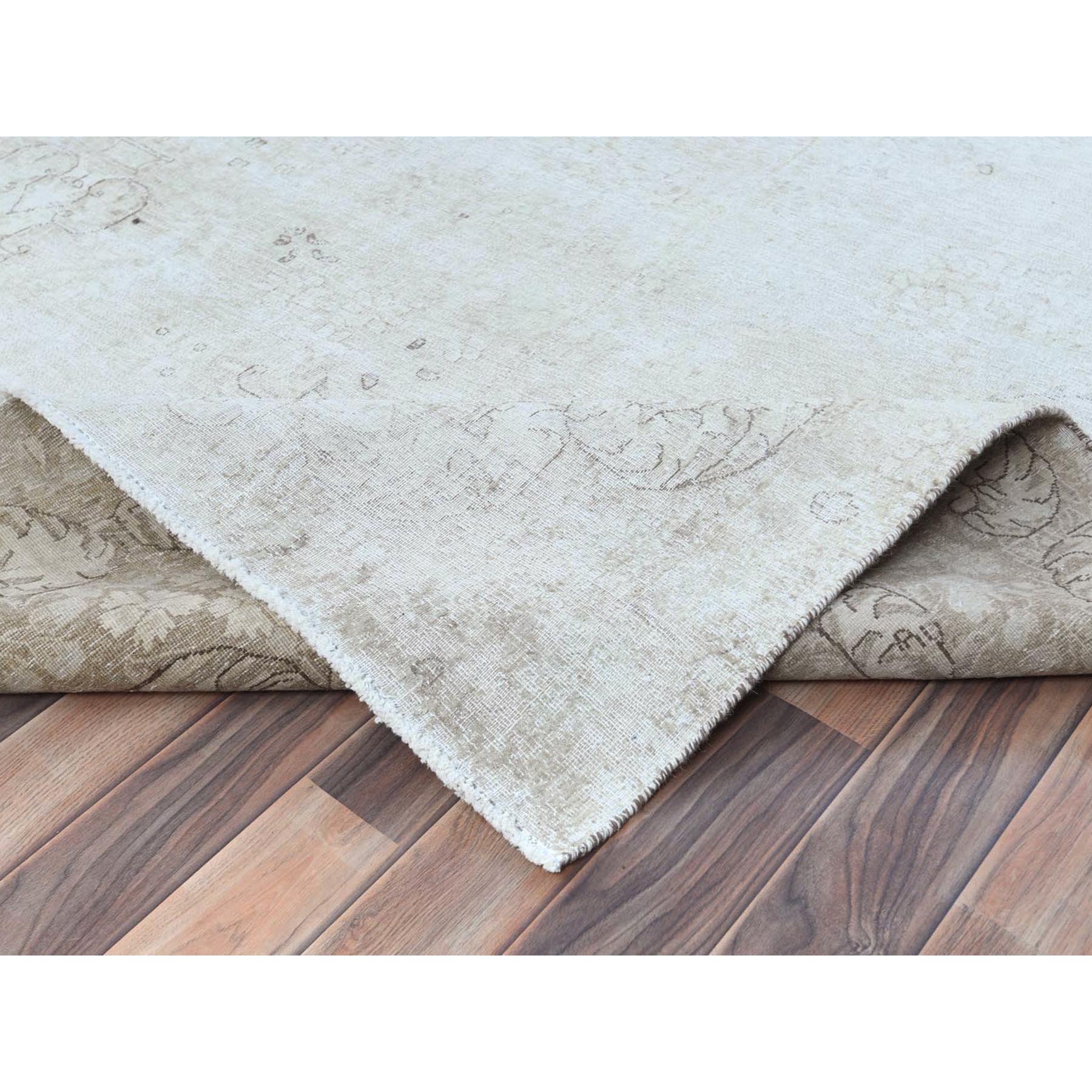9'8"x12'5" Ivory Hand Knotted Worn Wool, Cropped Thin, Distressed Look Vintage Persian Kerman Oriental Rug Sh81261
