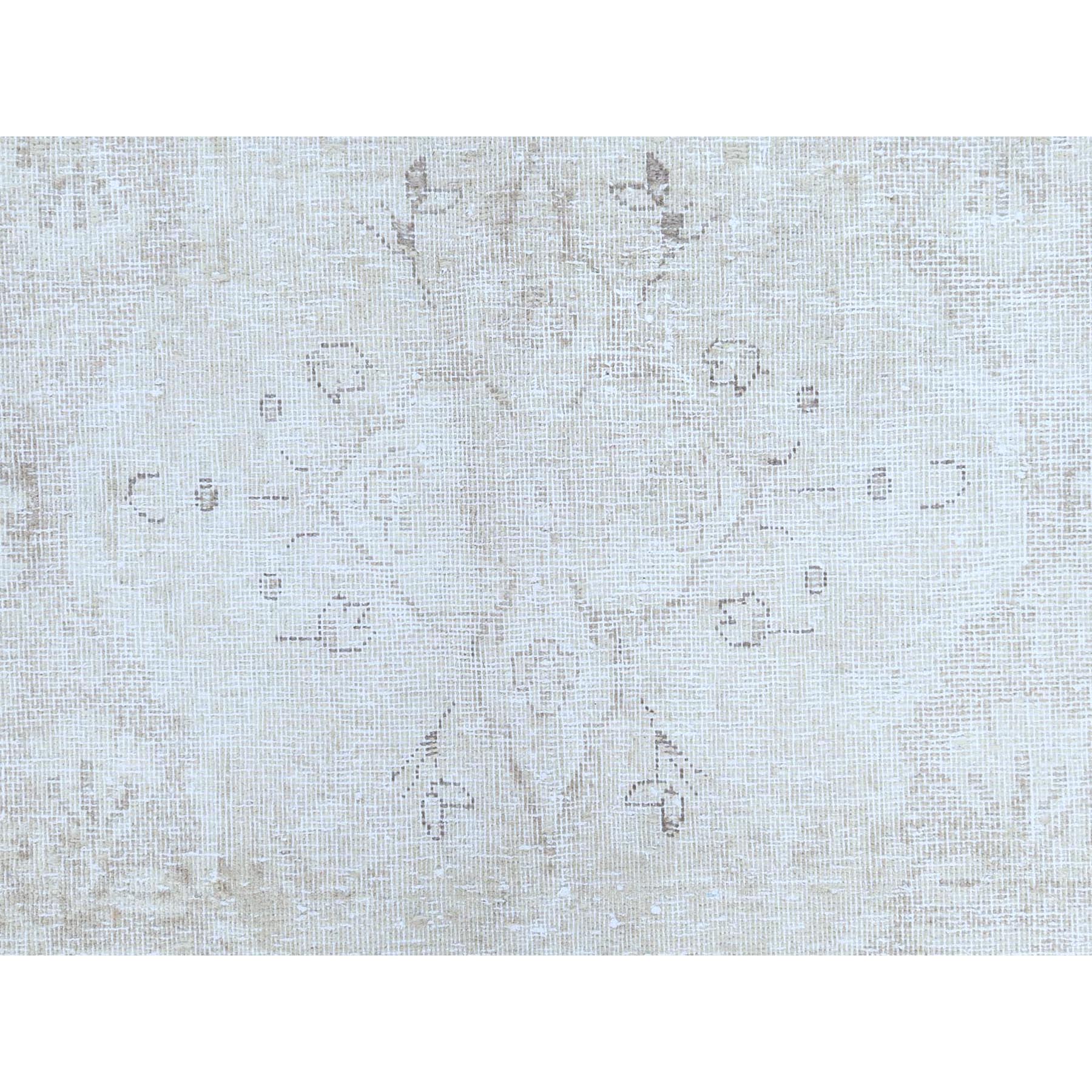 9'8"x12'5" Ivory Hand Knotted Worn Wool, Cropped Thin, Distressed Look Vintage Persian Kerman Oriental Rug Sh81261