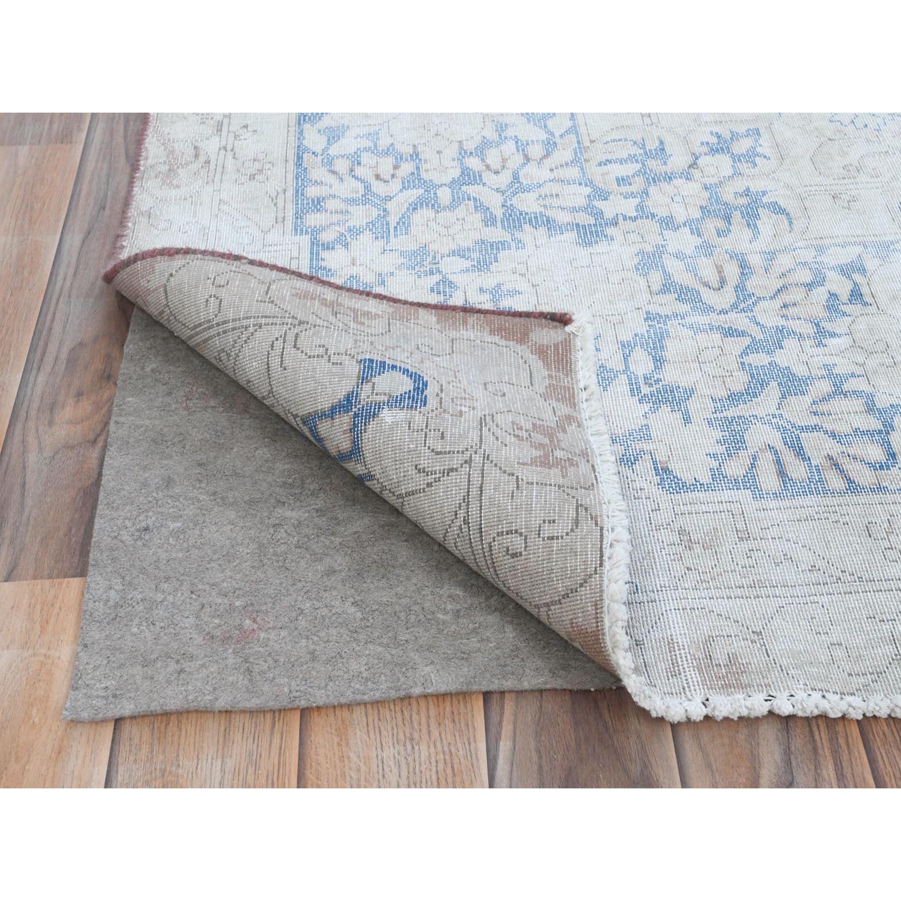 9'7"x12'9" Light Blue Hand Knotted Vintage Persian Kerman Sheared Low Worn Wool Distressed Look Oriental Rug Sh81265