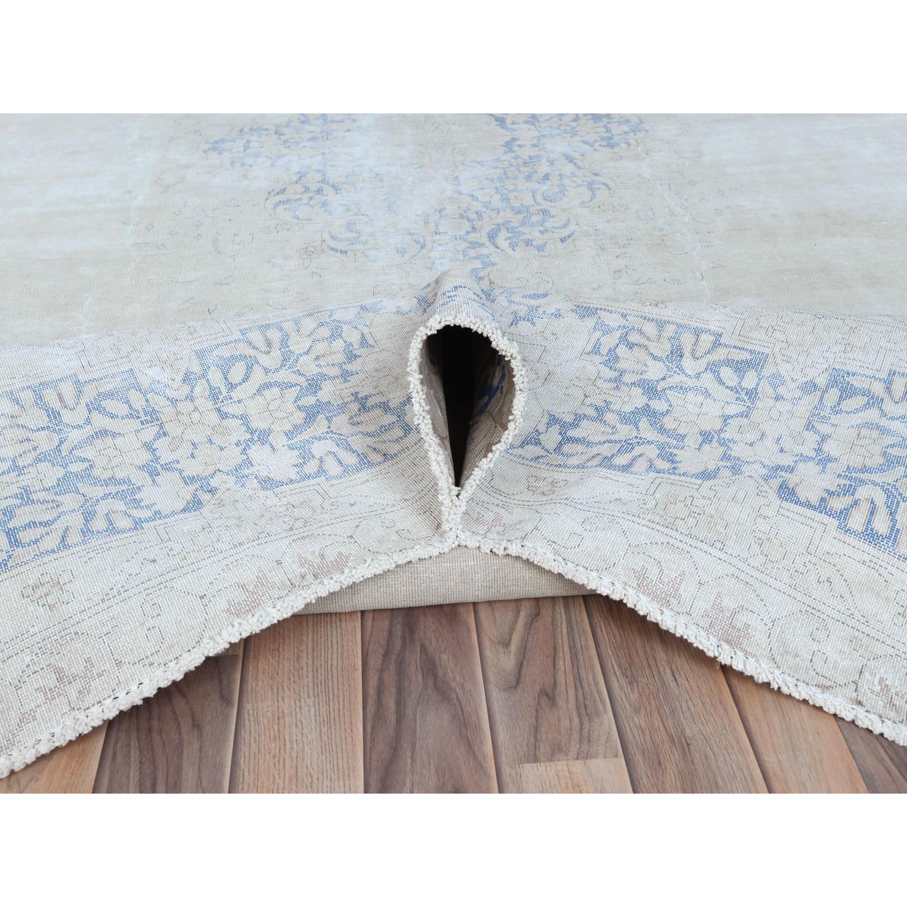 9'7"x12'9" Light Blue Hand Knotted Vintage Persian Kerman Sheared Low Worn Wool Distressed Look Oriental Rug Sh81265