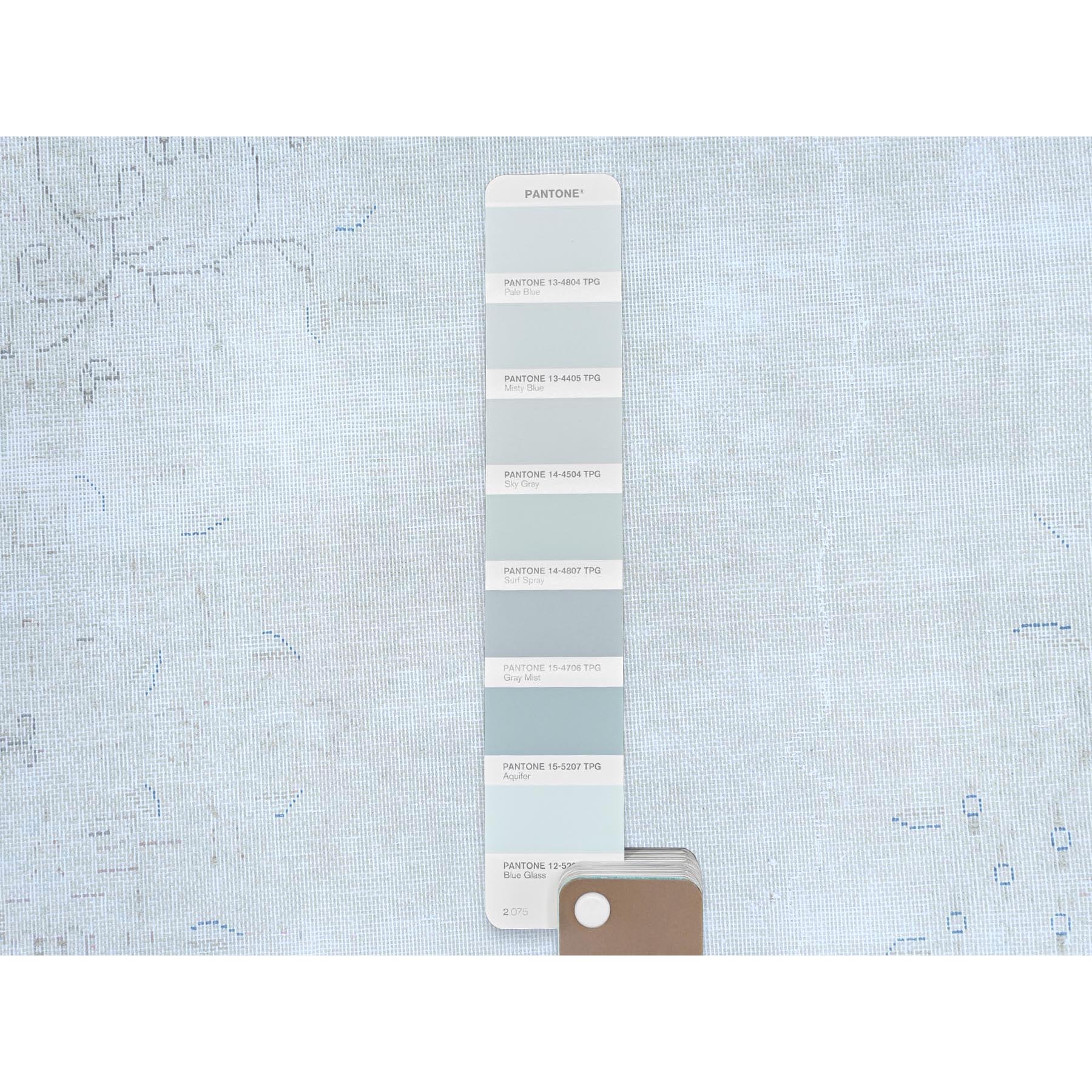 9'7"x12'9" Light Blue Hand Knotted Vintage Persian Kerman Sheared Low Worn Wool Distressed Look Oriental Rug Sh81265