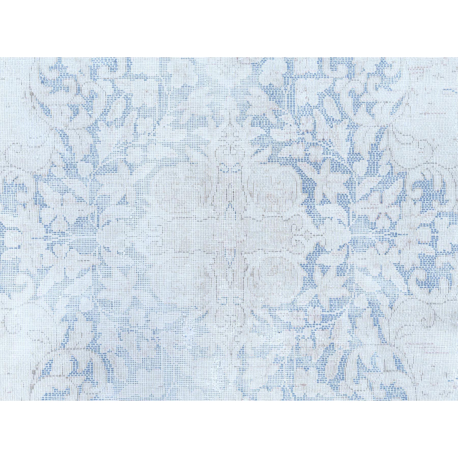 9'7"x12'9" Light Blue Hand Knotted Vintage Persian Kerman Sheared Low Worn Wool Distressed Look Oriental Rug Sh81265