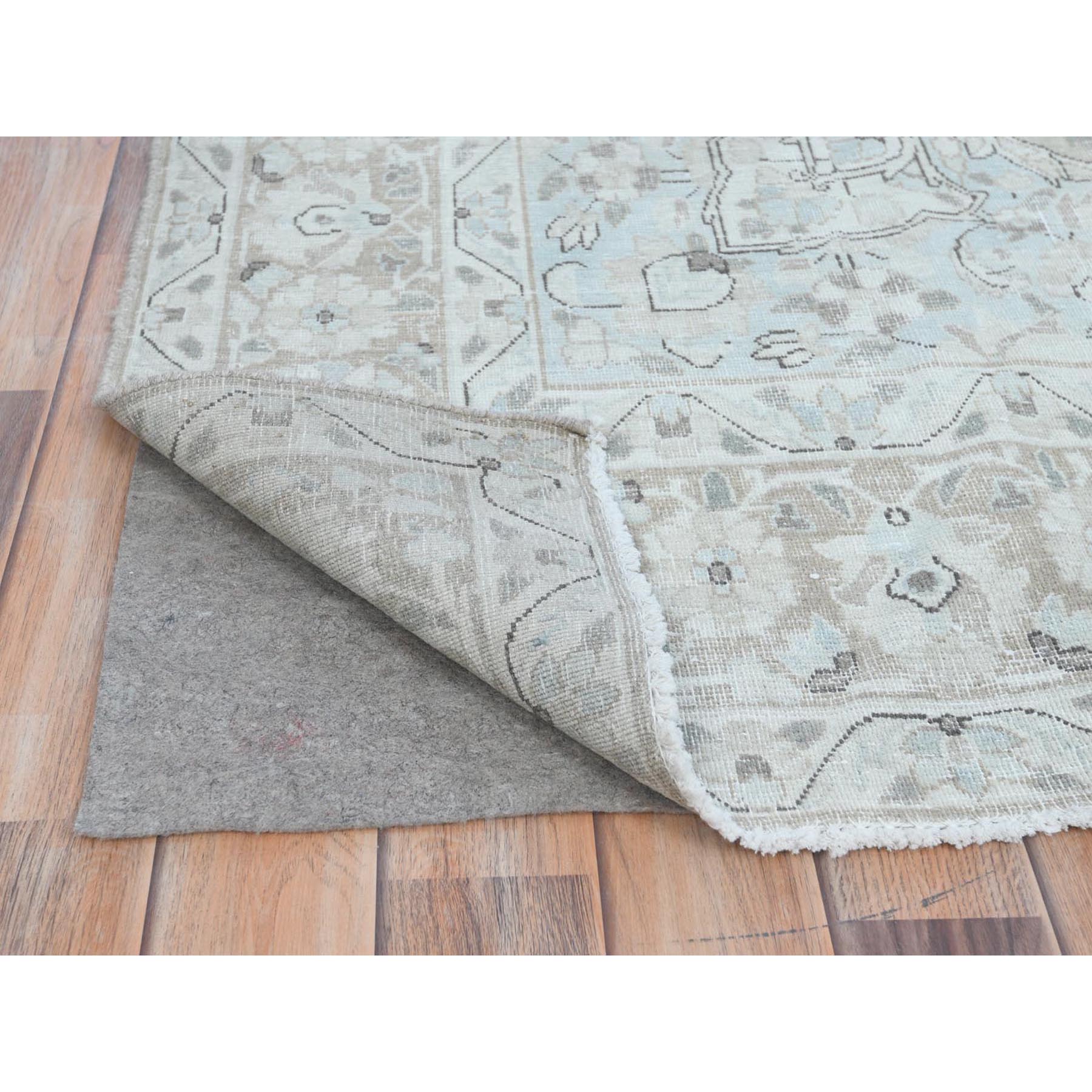 7'6"x10'10" Beige Vintage Persian Kerman Hand Knotted Worn Wool Sheared Low Shabby Chic Distressed Look Oriental Rug Sh81267