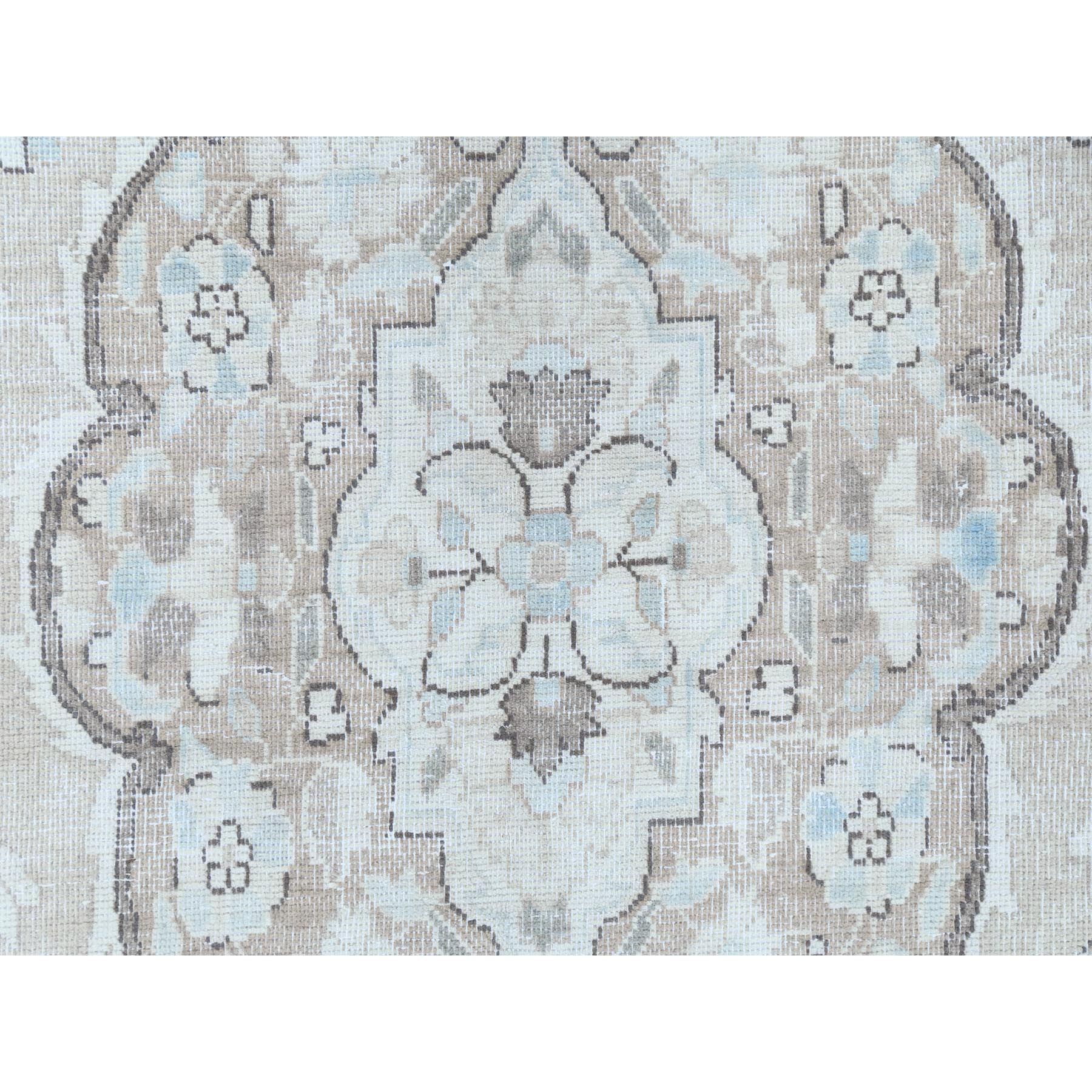 7'6"x10'10" Beige Vintage Persian Kerman Hand Knotted Worn Wool Sheared Low Shabby Chic Distressed Look Oriental Rug Sh81267