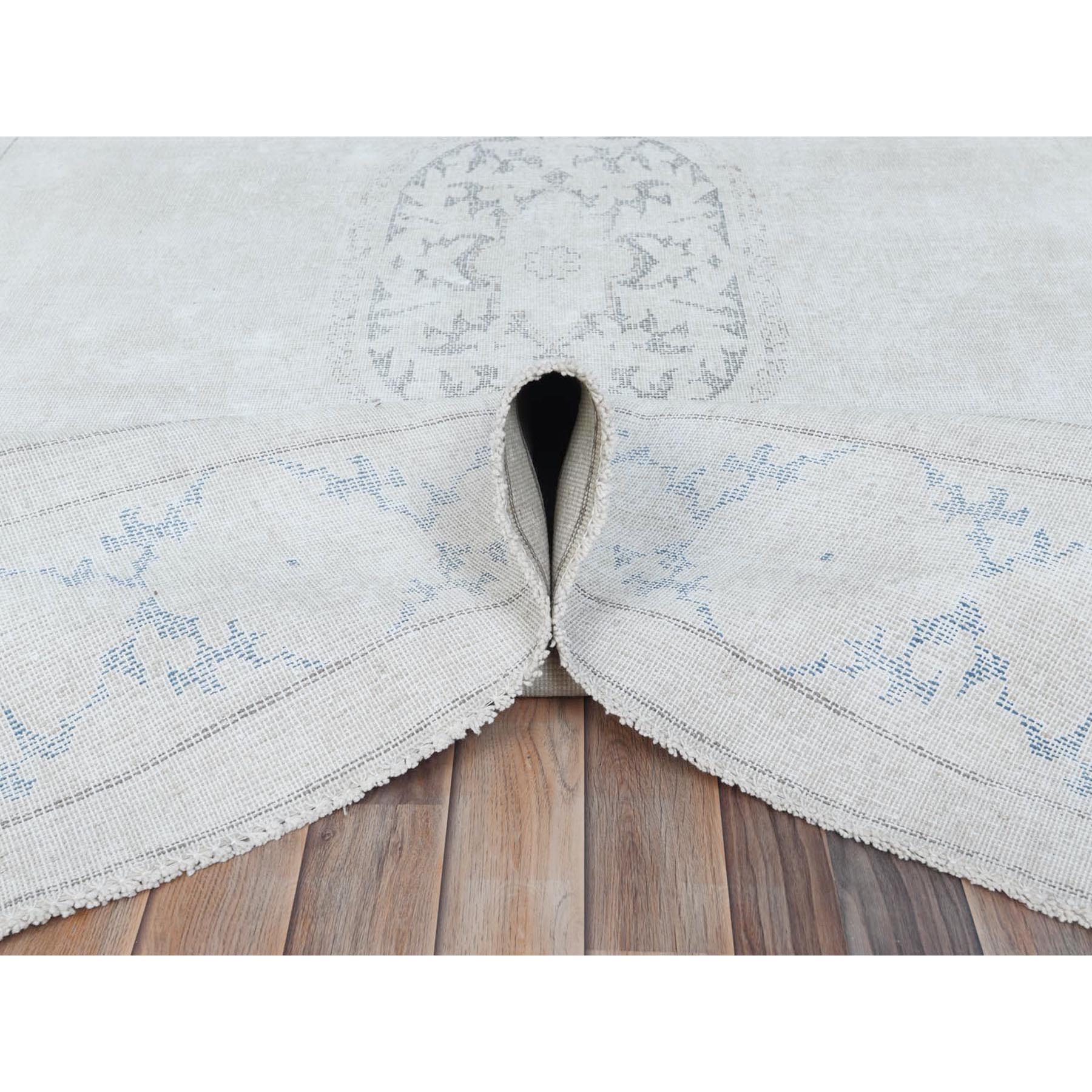 7'9"x10'7" Beige Old Persian Kerman Shabby Chic, Cropped Thin, Hand Knotted Worn Wool, Distressed Look Oriental Rug Sh81268