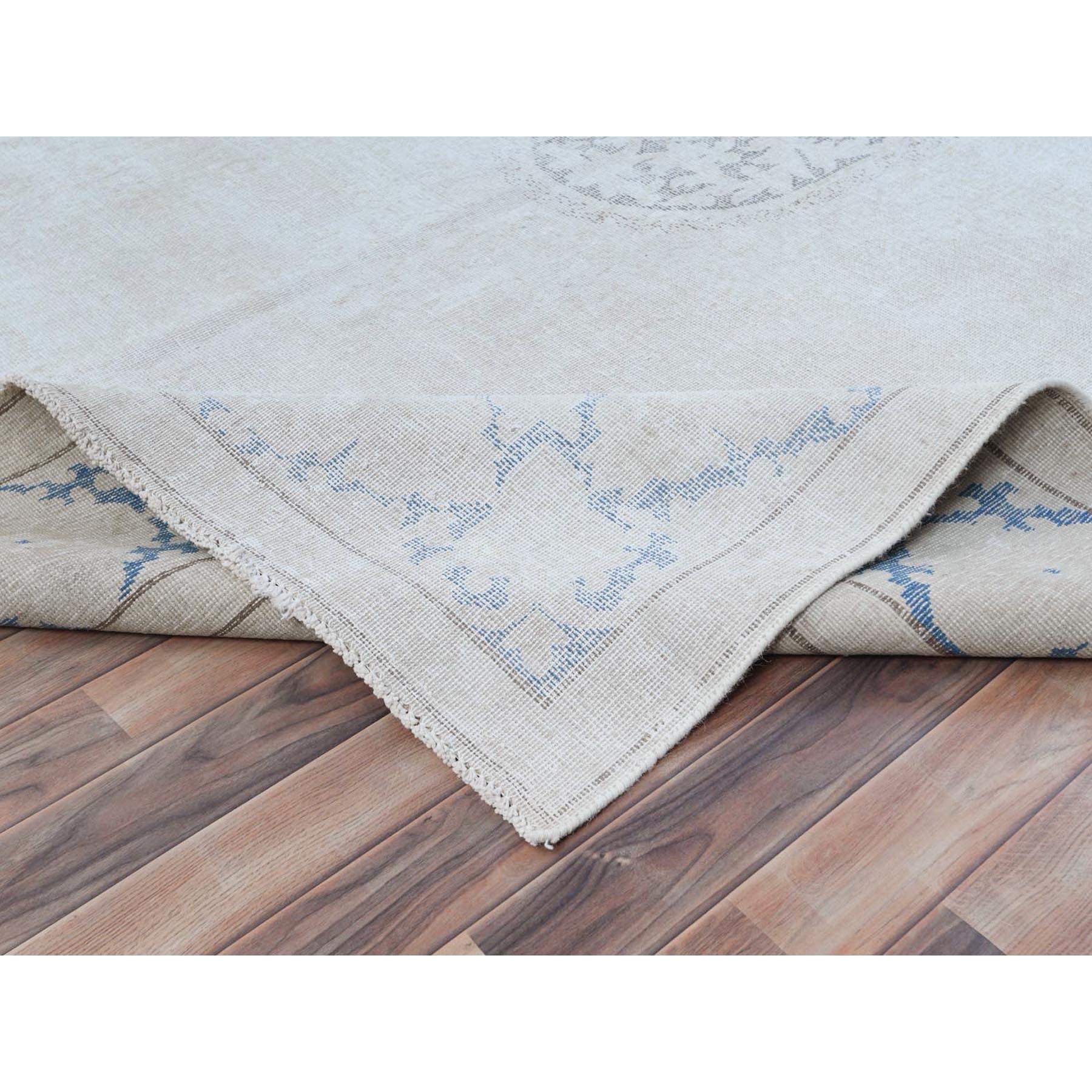 7'9"x10'7" Beige Old Persian Kerman Shabby Chic, Cropped Thin, Hand Knotted Worn Wool, Distressed Look Oriental Rug Sh81268