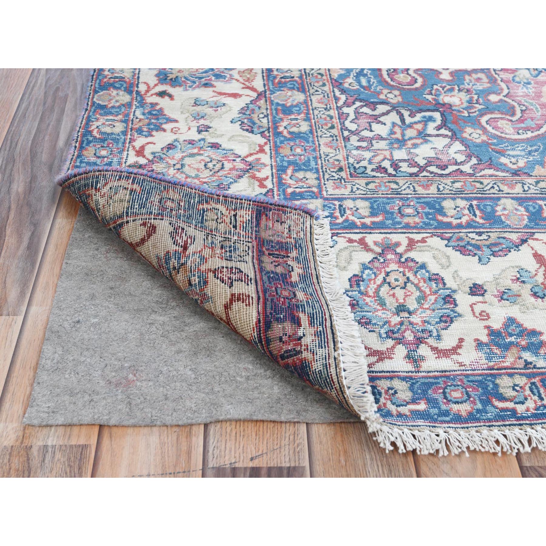6'1"x9'6" Pinky Red, Vintage Persian Kerman Hand Knotted Worn Wool, Cropped Thin, Shabby Chic Distressed Look Oriental Rug Sh81269