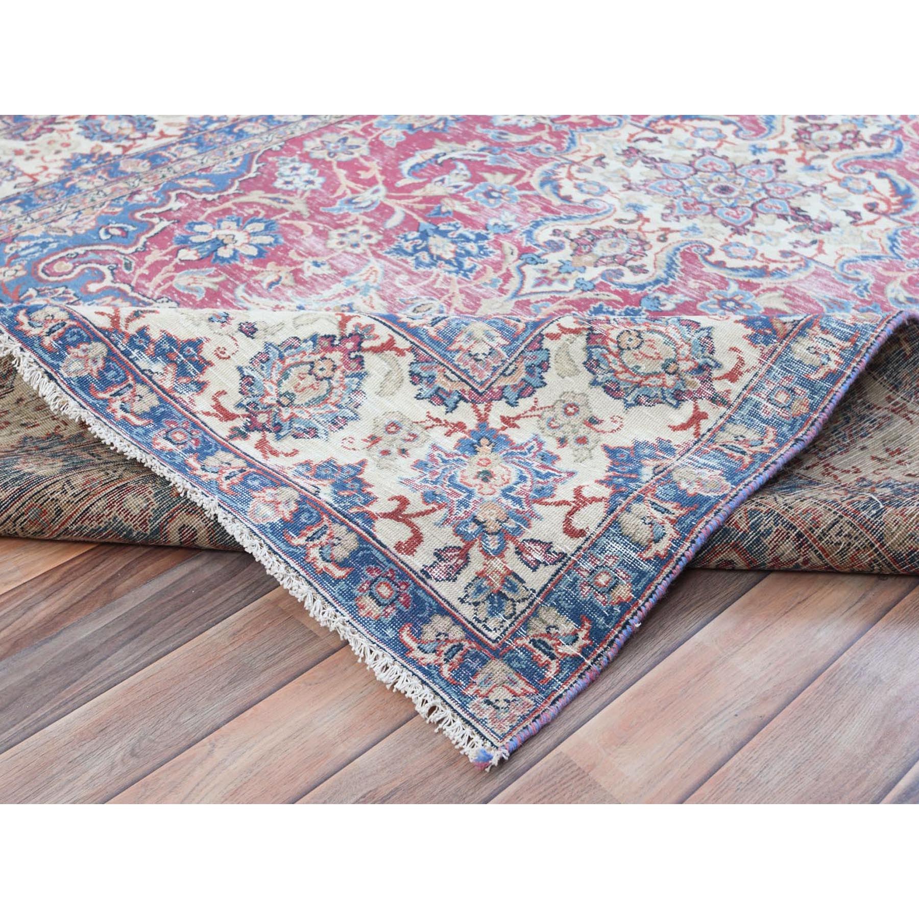 6'1"x9'6" Pinky Red, Vintage Persian Kerman Hand Knotted Worn Wool, Cropped Thin, Shabby Chic Distressed Look Oriental Rug Sh81269