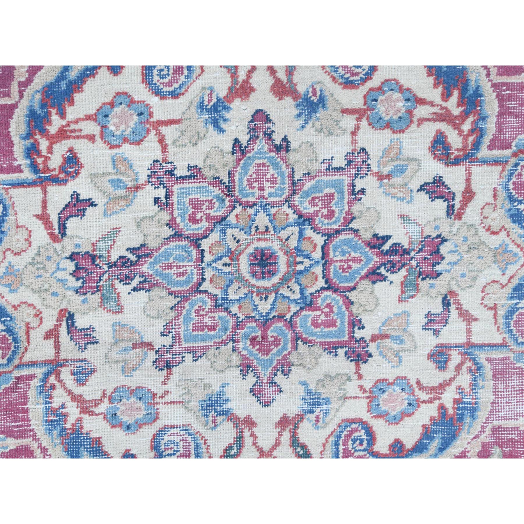 6'1"x9'6" Pinky Red, Vintage Persian Kerman Hand Knotted Worn Wool, Cropped Thin, Shabby Chic Distressed Look Oriental Rug Sh81269