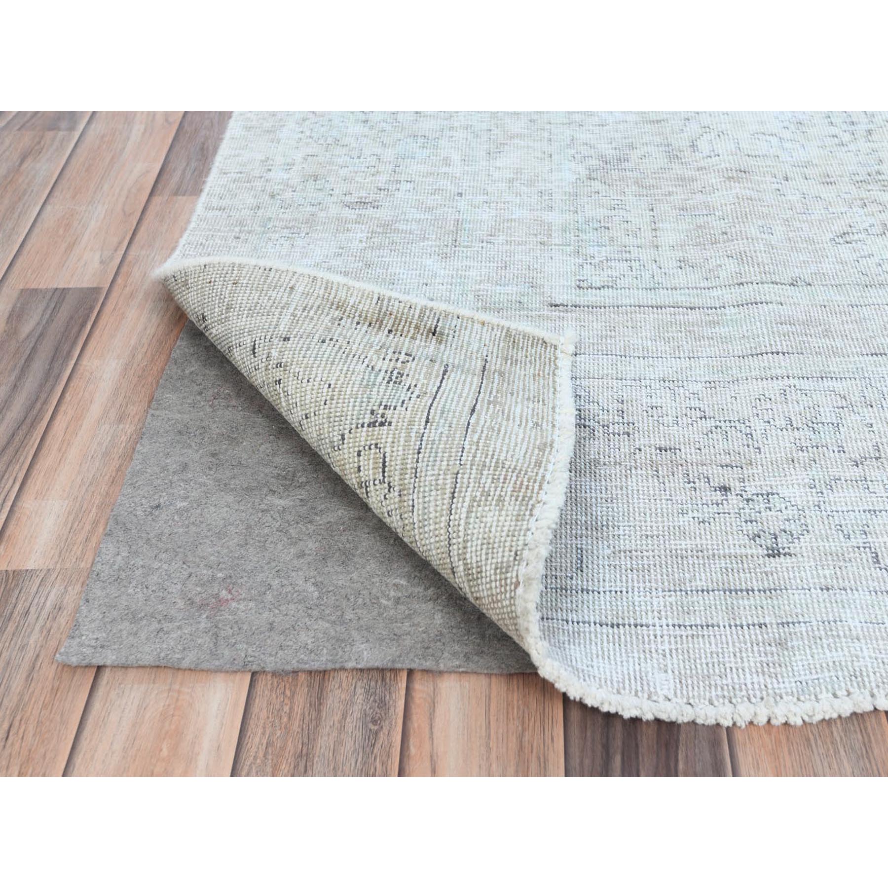 7'1"x10'8" Beige Vintage Persian Tabriz Hand Knotted Worn Wool, Sheared Low, Distressed Look Shabby Chic Oriental Rug Sh81281