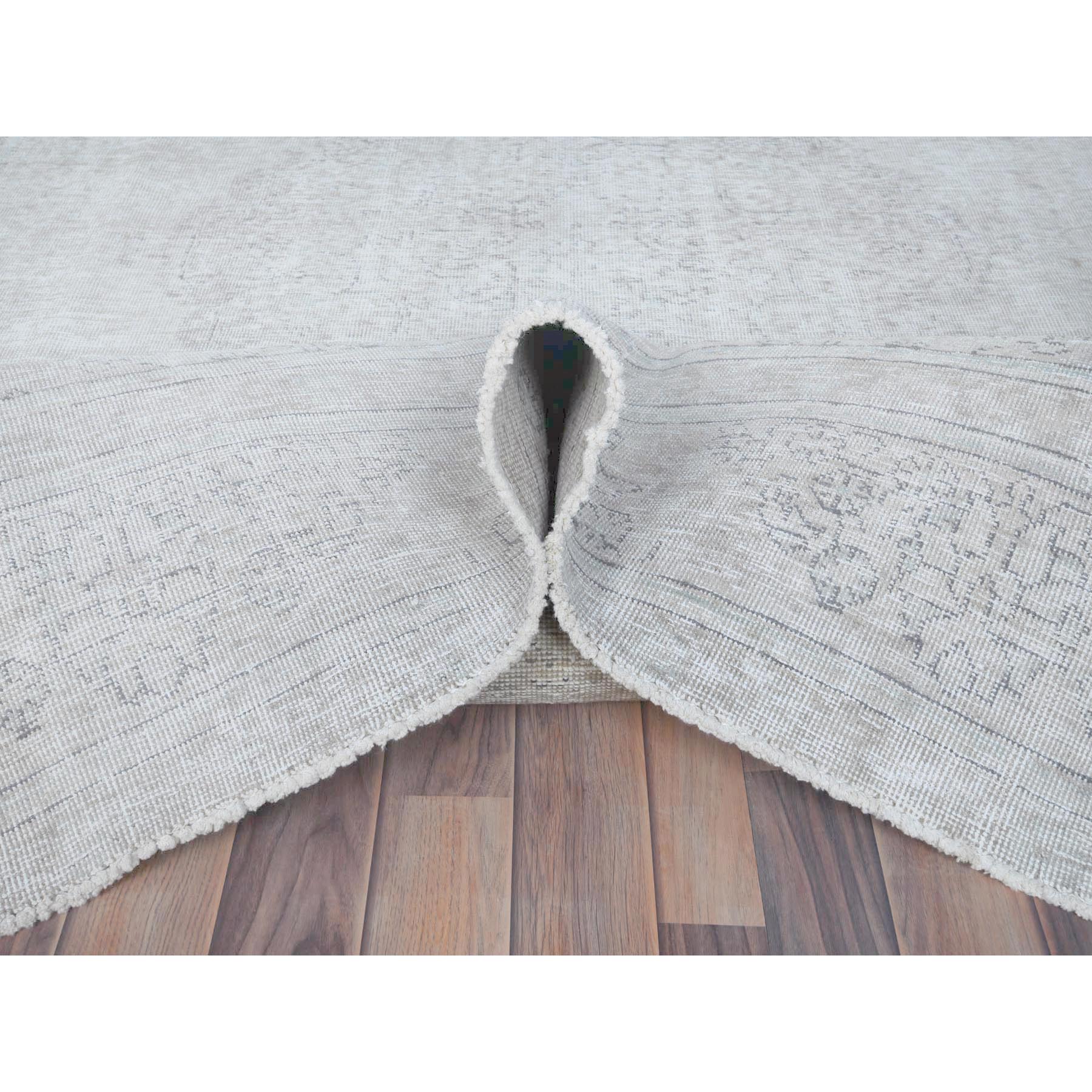 7'1"x10'8" Beige Vintage Persian Tabriz Hand Knotted Worn Wool, Sheared Low, Distressed Look Shabby Chic Oriental Rug Sh81281
