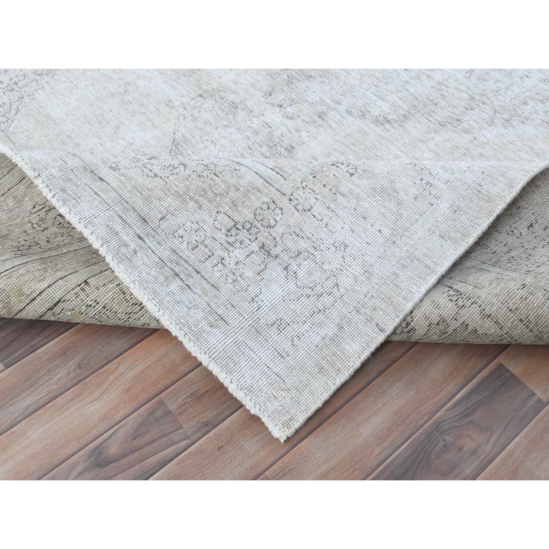 7'1"x10'8" Beige Vintage Persian Tabriz Hand Knotted Worn Wool, Sheared Low, Distressed Look Shabby Chic Oriental Rug Sh81281