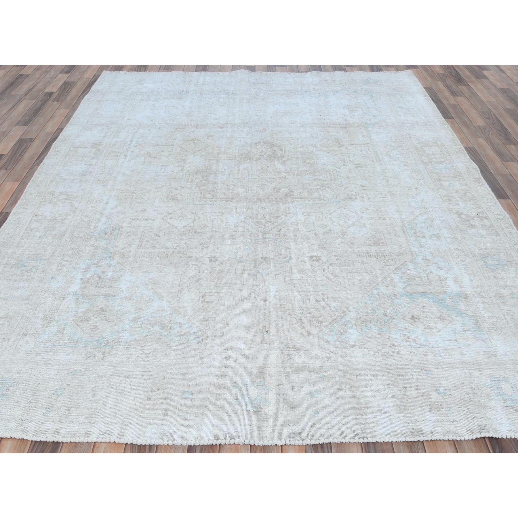 8'1"x10'9" Beige Shabby Chic Vintage Persian Tabriz Hand Knotted Worn Wool, Cropped Thin, Distressed Look Oriental Rug Sh81285