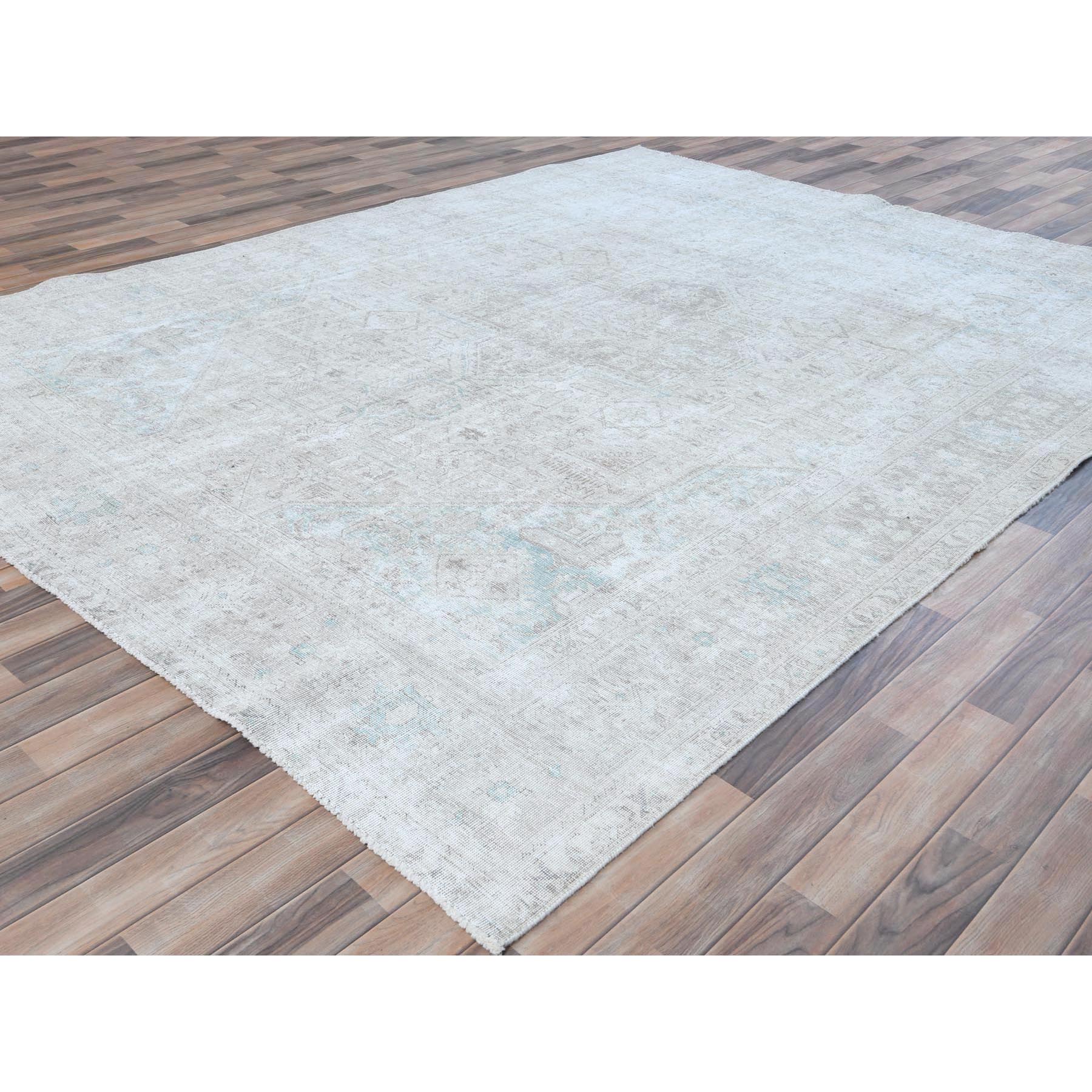 8'1"x10'9" Beige Shabby Chic Vintage Persian Tabriz Hand Knotted Worn Wool, Cropped Thin, Distressed Look Oriental Rug Sh81285