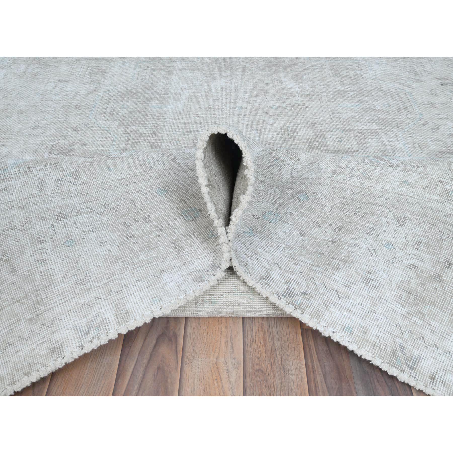 8'1"x10'9" Beige Shabby Chic Vintage Persian Tabriz Hand Knotted Worn Wool, Cropped Thin, Distressed Look Oriental Rug Sh81285