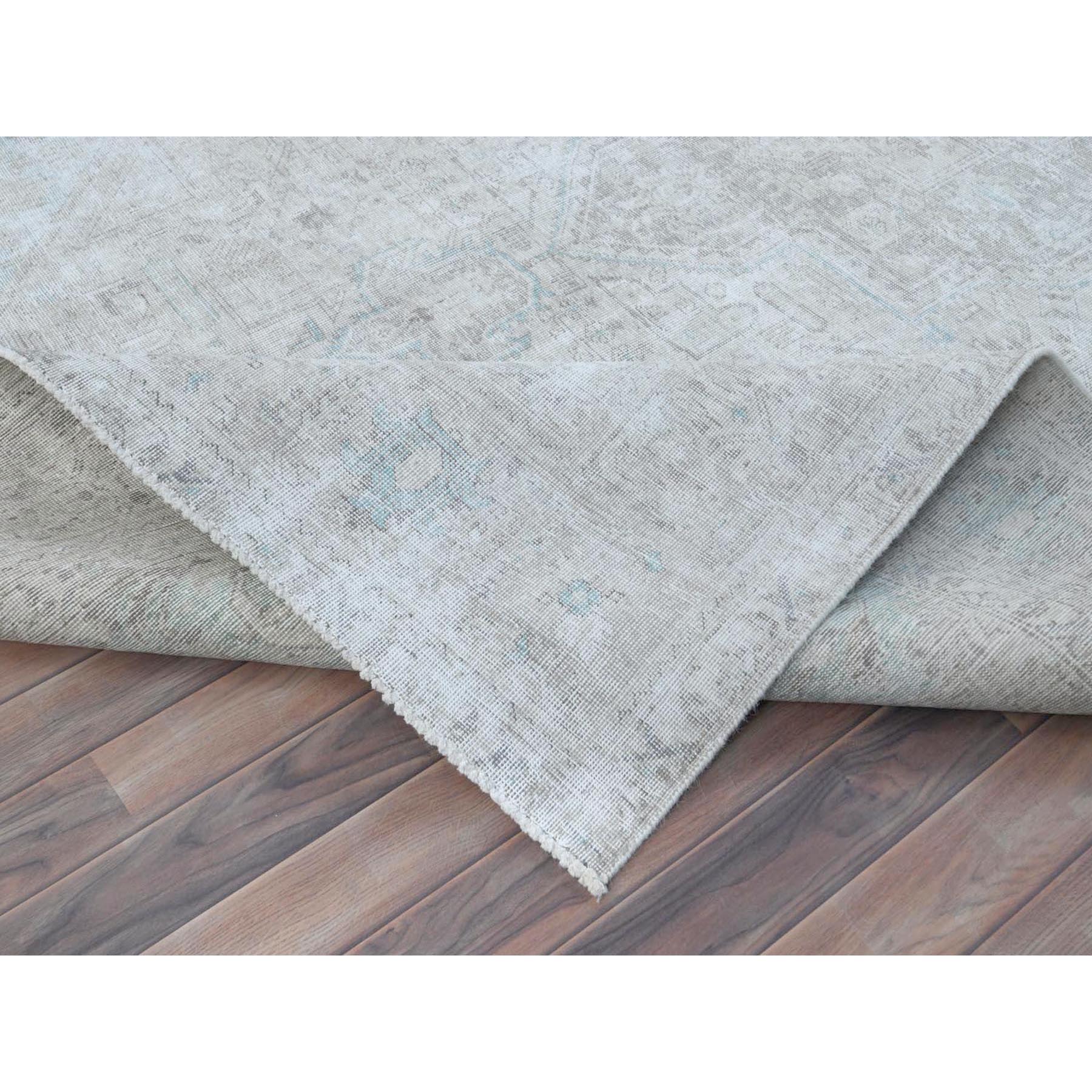8'1"x10'9" Beige Shabby Chic Vintage Persian Tabriz Hand Knotted Worn Wool, Cropped Thin, Distressed Look Oriental Rug Sh81285