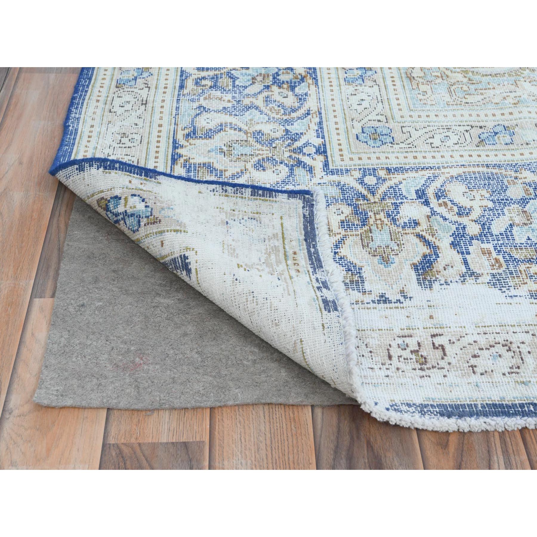 8'9"x12' Navy Blue Semi Antique Persian Kerman Worn Wool, Sheared Low, Hand Knotted, Shabby Chic Distressed Look Oriental Rug Sh81608