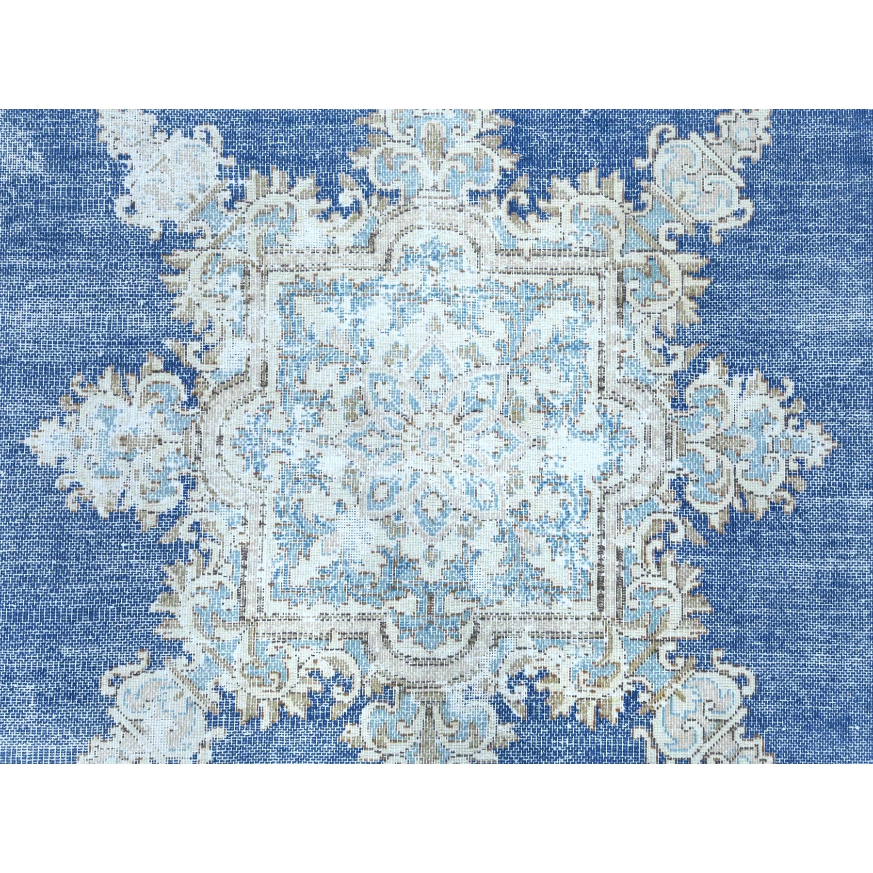 8'9"x12' Navy Blue Semi Antique Persian Kerman Worn Wool, Sheared Low, Hand Knotted, Shabby Chic Distressed Look Oriental Rug Sh81608