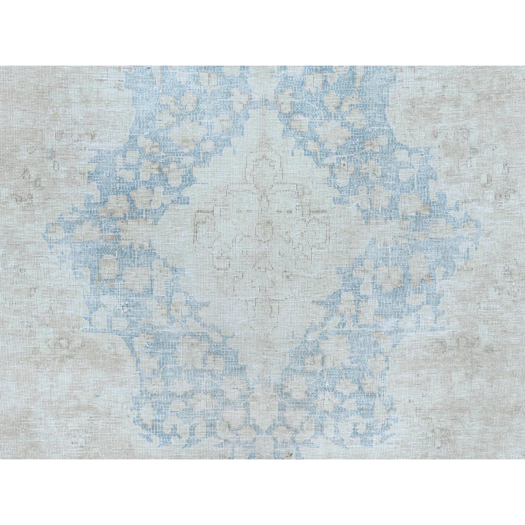 9'5"x12'6" Ivory Vintage Persian Kerman Hand Knotted Cropped Thin, Worn Wool Shabby Chic Distressed Look Oriental Rug Sh81609