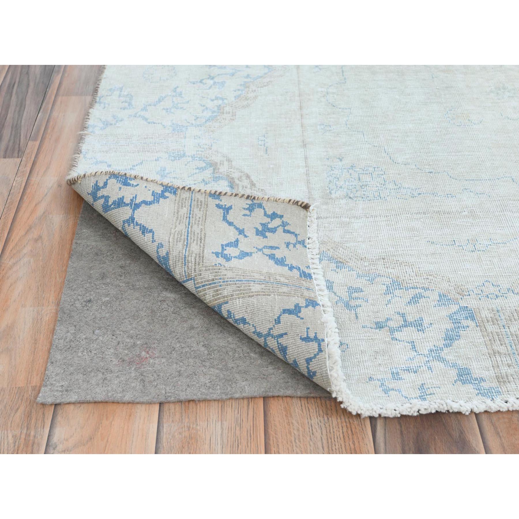 8'8"x11'8" Ivory Vintage Persian Kerman Worn Wool, Sheared Low, Hand Knotted Shabby Chic, Distressed Look Oriental Rug Sh81610