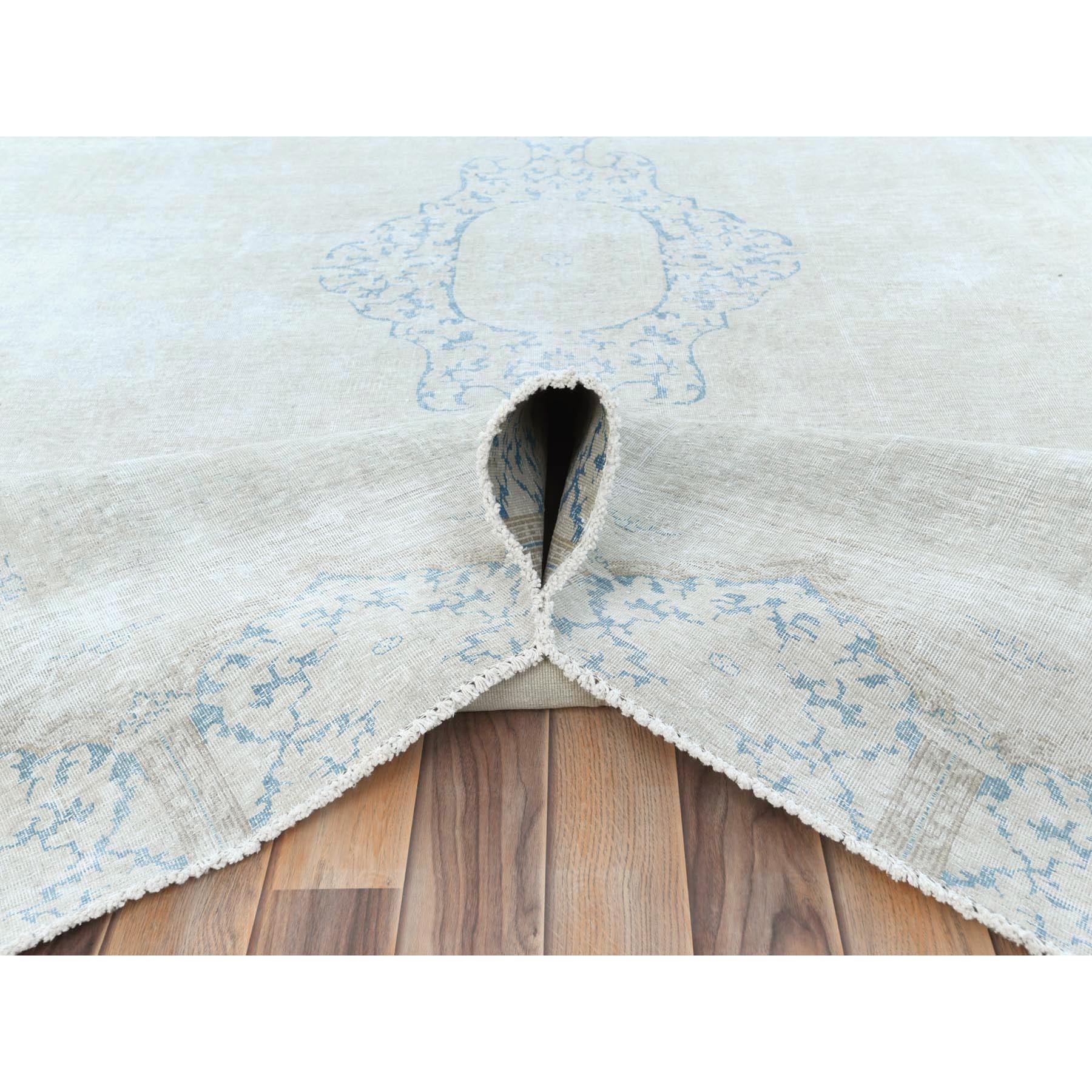 8'8"x11'8" Ivory Vintage Persian Kerman Worn Wool, Sheared Low, Hand Knotted Shabby Chic, Distressed Look Oriental Rug Sh81610