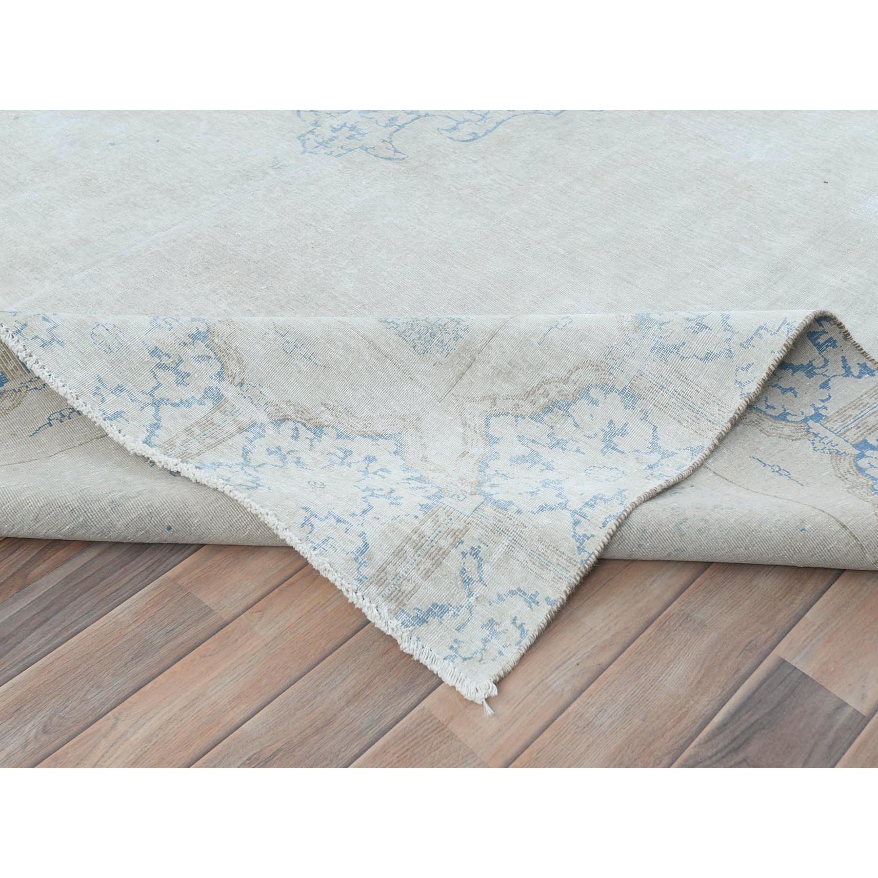 8'8"x11'8" Ivory Vintage Persian Kerman Worn Wool, Sheared Low, Hand Knotted Shabby Chic, Distressed Look Oriental Rug Sh81610