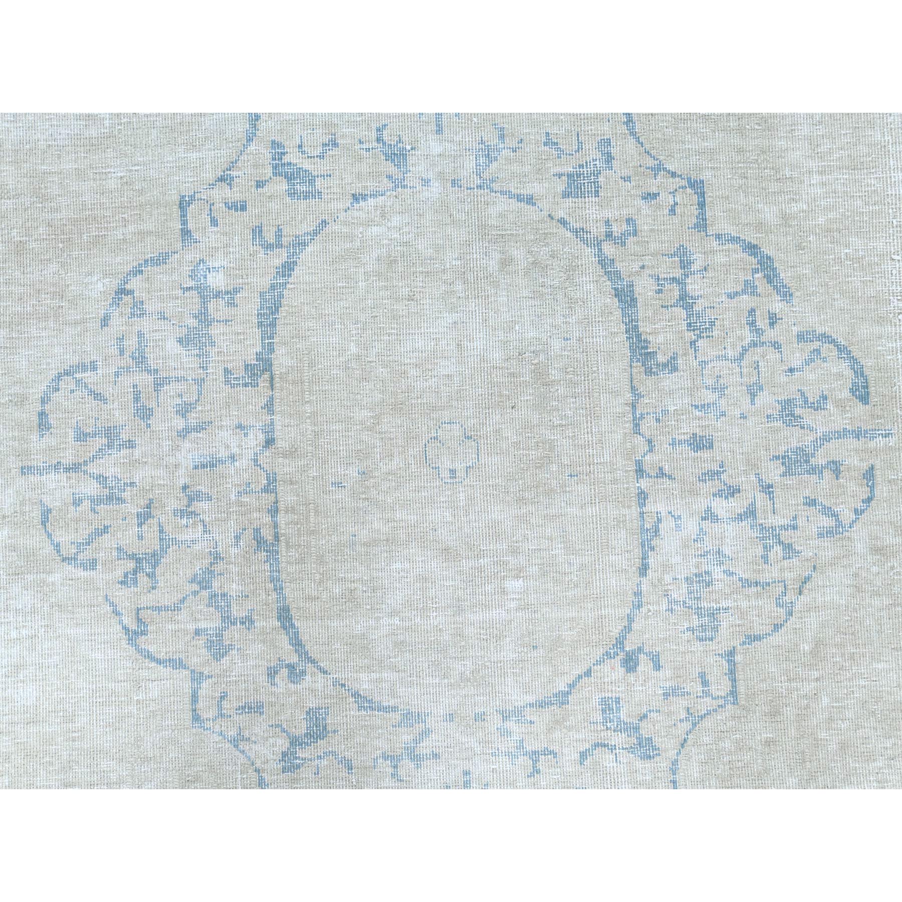 8'8"x11'8" Ivory Vintage Persian Kerman Worn Wool, Sheared Low, Hand Knotted Shabby Chic, Distressed Look Oriental Rug Sh81610