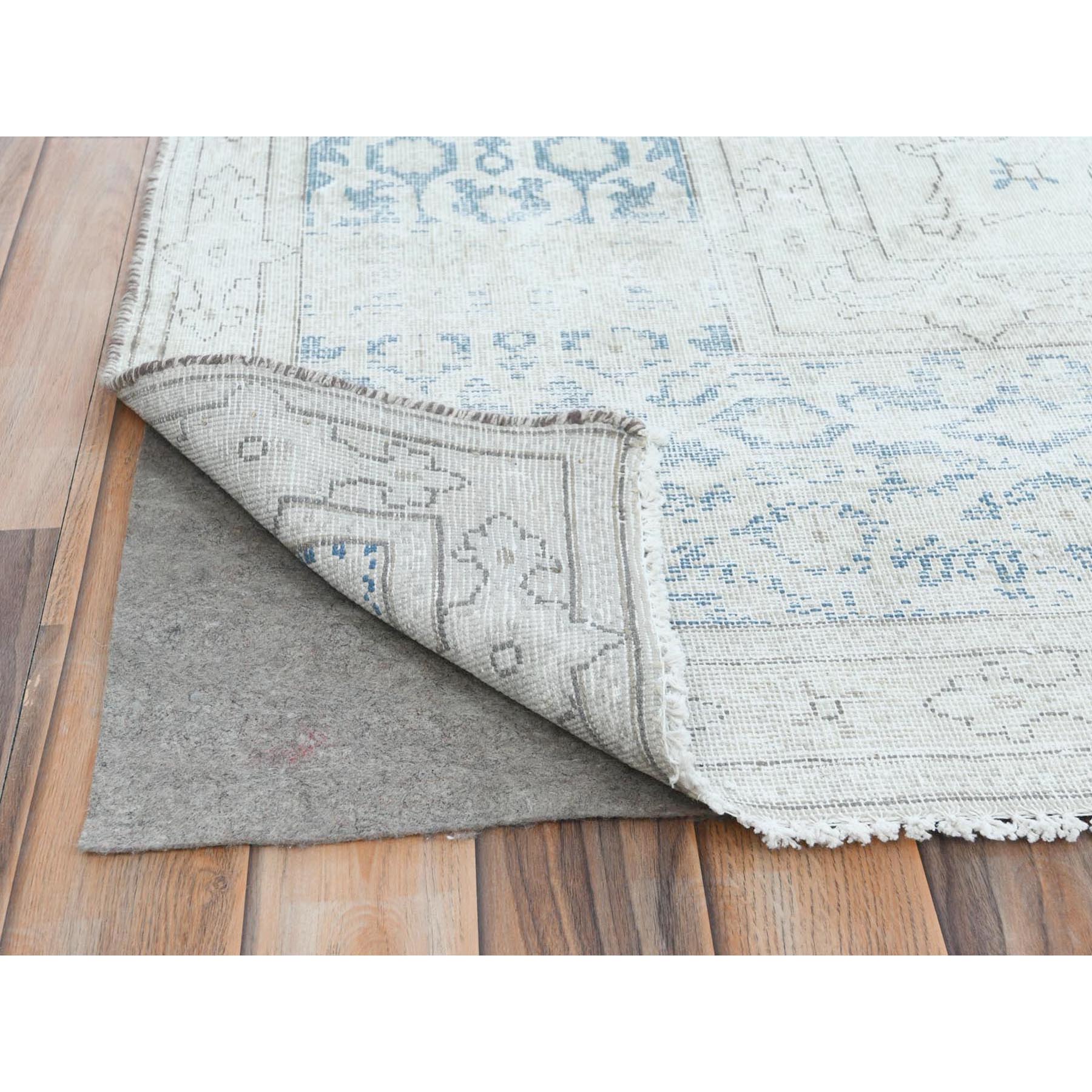 9'6"x12'9" Ivory Semi Antique Persian Kerman Hand Knotted, Sheared Low, Worn Wool, Shabby Chic, Distressed Look Oriental Rug Sh81611