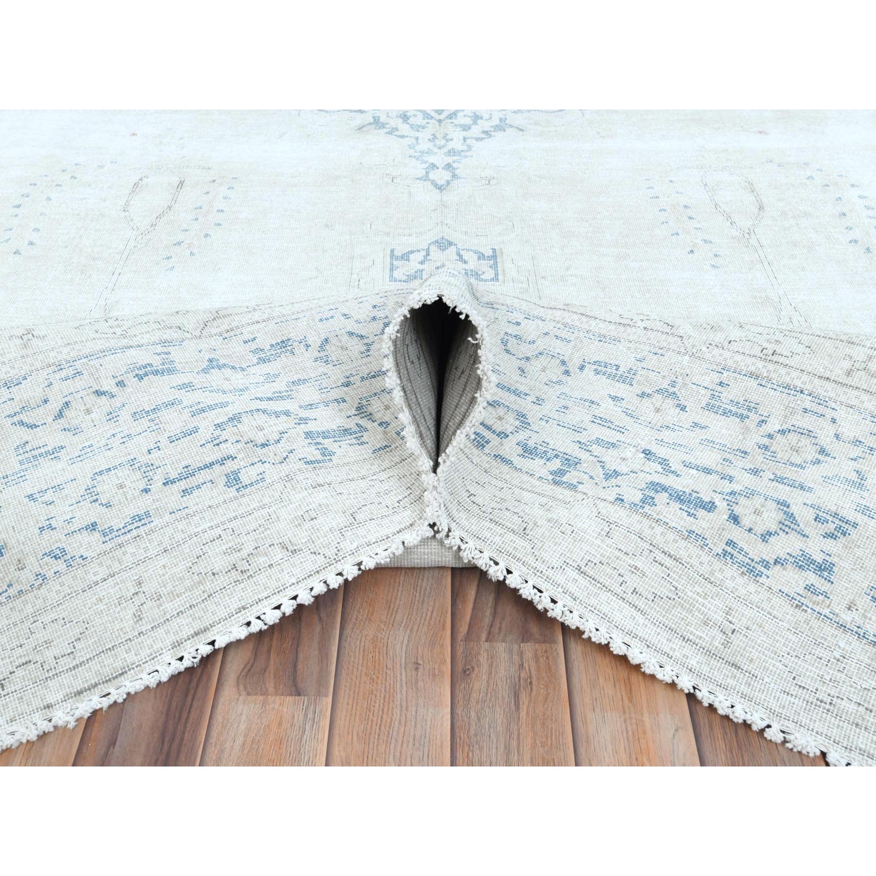 9'6"x12'9" Ivory Semi Antique Persian Kerman Hand Knotted, Sheared Low, Worn Wool, Shabby Chic, Distressed Look Oriental Rug Sh81611
