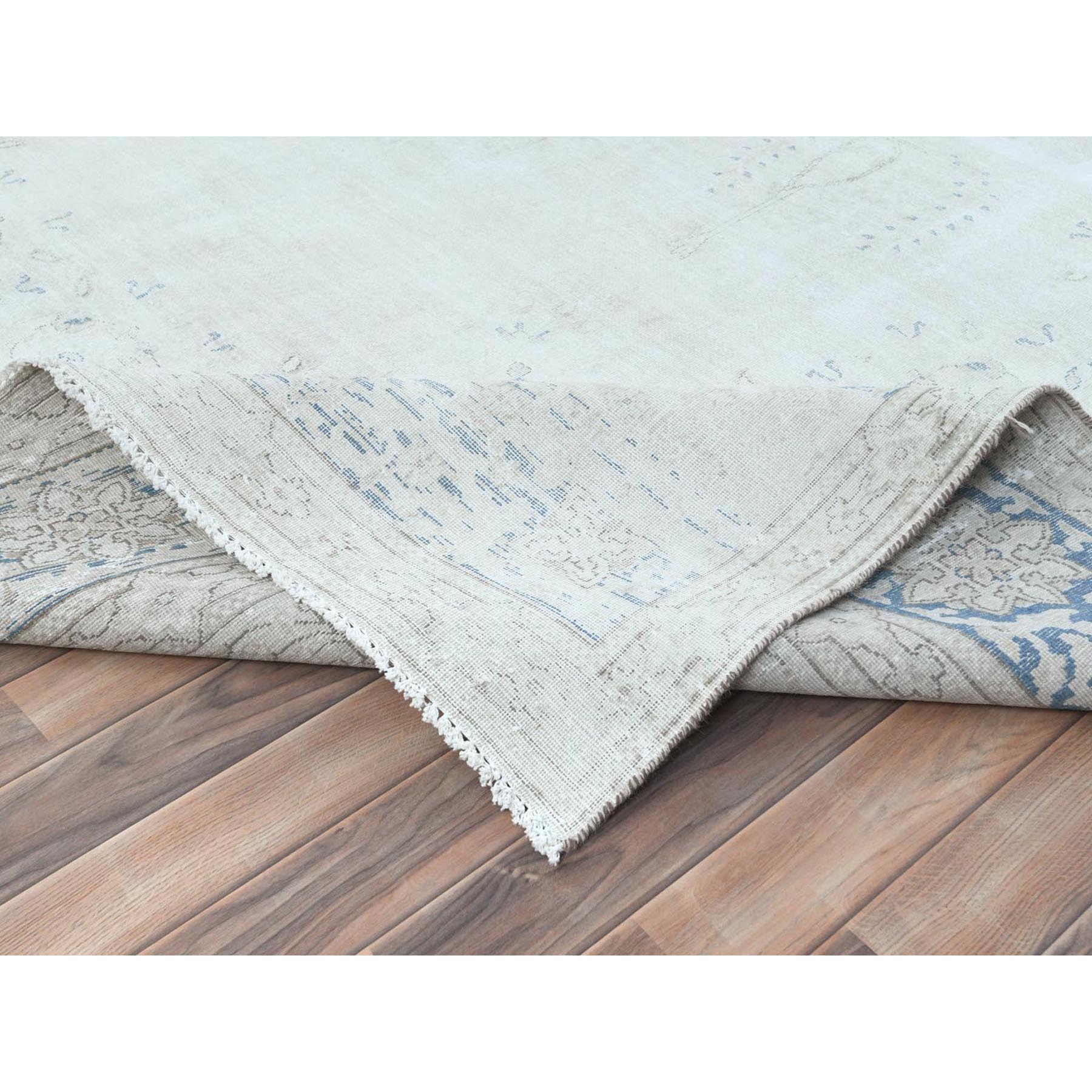 9'6"x12'9" Ivory Semi Antique Persian Kerman Hand Knotted, Sheared Low, Worn Wool, Shabby Chic, Distressed Look Oriental Rug Sh81611