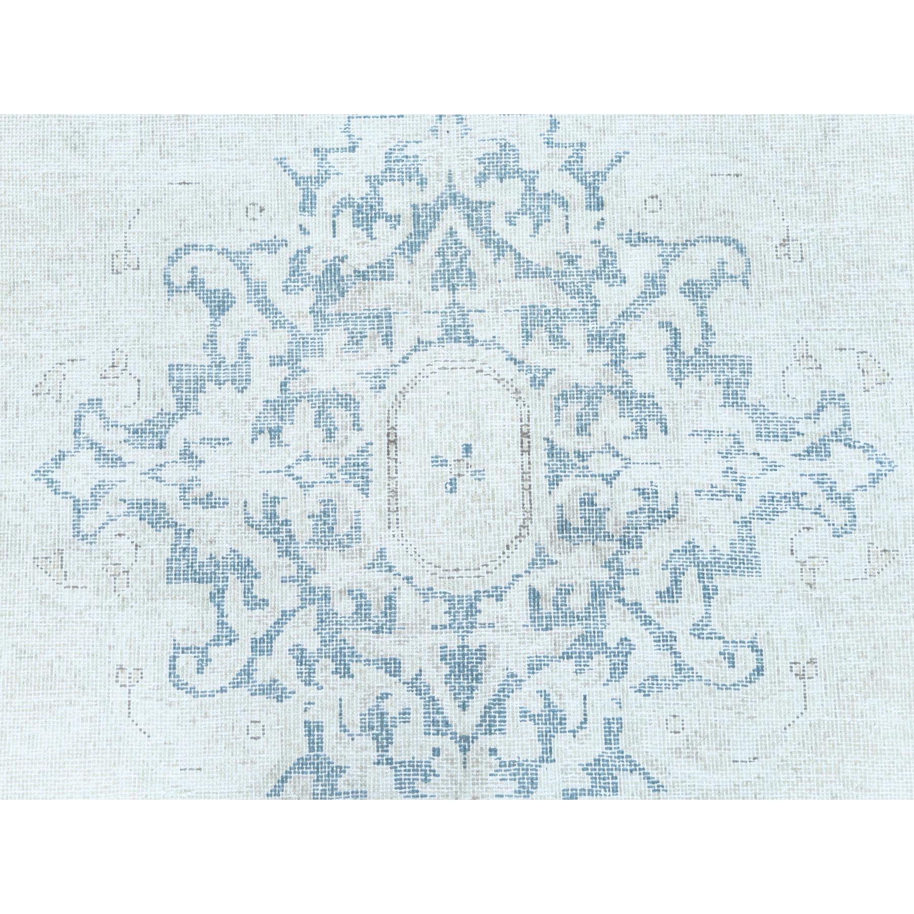 9'6"x12'9" Ivory Semi Antique Persian Kerman Hand Knotted, Sheared Low, Worn Wool, Shabby Chic, Distressed Look Oriental Rug Sh81611