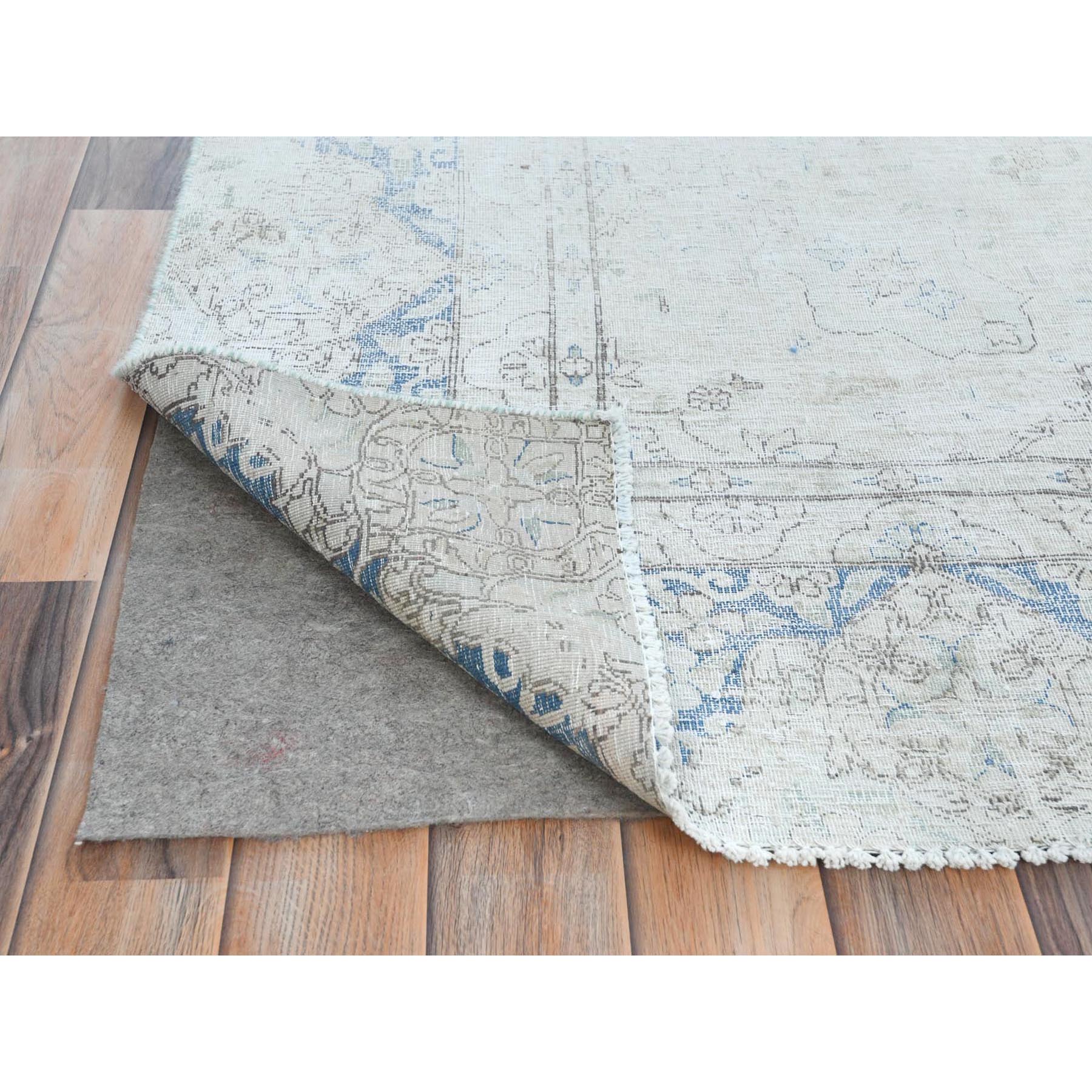 8'1"x10'9" Ivory Worn Wool, Cropped Thin, Distressed Look, Shabby Chic Vintage Persian Kerman Hand Knotted Oriental Rug Sh81613