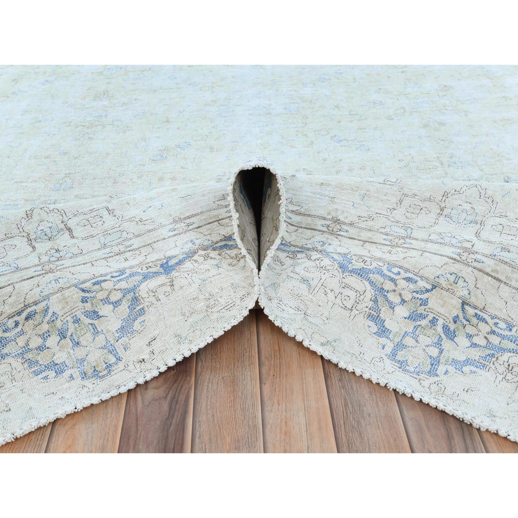 8'1"x10'9" Ivory Worn Wool, Cropped Thin, Distressed Look, Shabby Chic Vintage Persian Kerman Hand Knotted Oriental Rug Sh81613