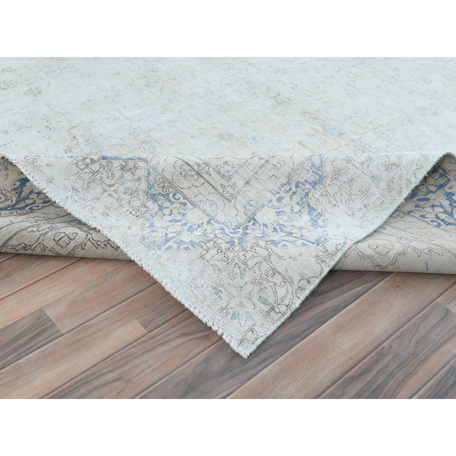 8'1"x10'9" Ivory Worn Wool, Cropped Thin, Distressed Look, Shabby Chic Vintage Persian Kerman Hand Knotted Oriental Rug Sh81613
