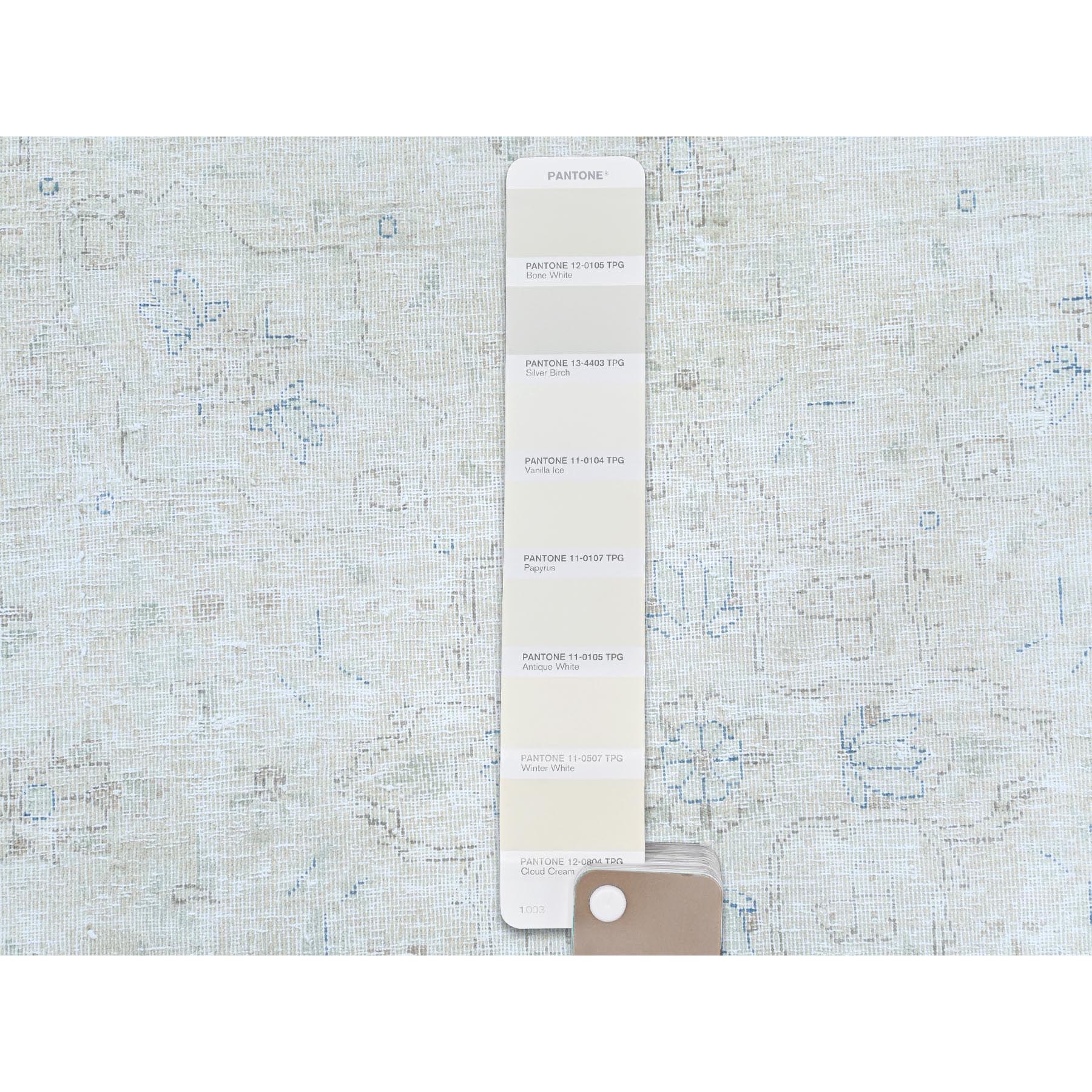 8'1"x10'9" Ivory Worn Wool, Cropped Thin, Distressed Look, Shabby Chic Vintage Persian Kerman Hand Knotted Oriental Rug Sh81613