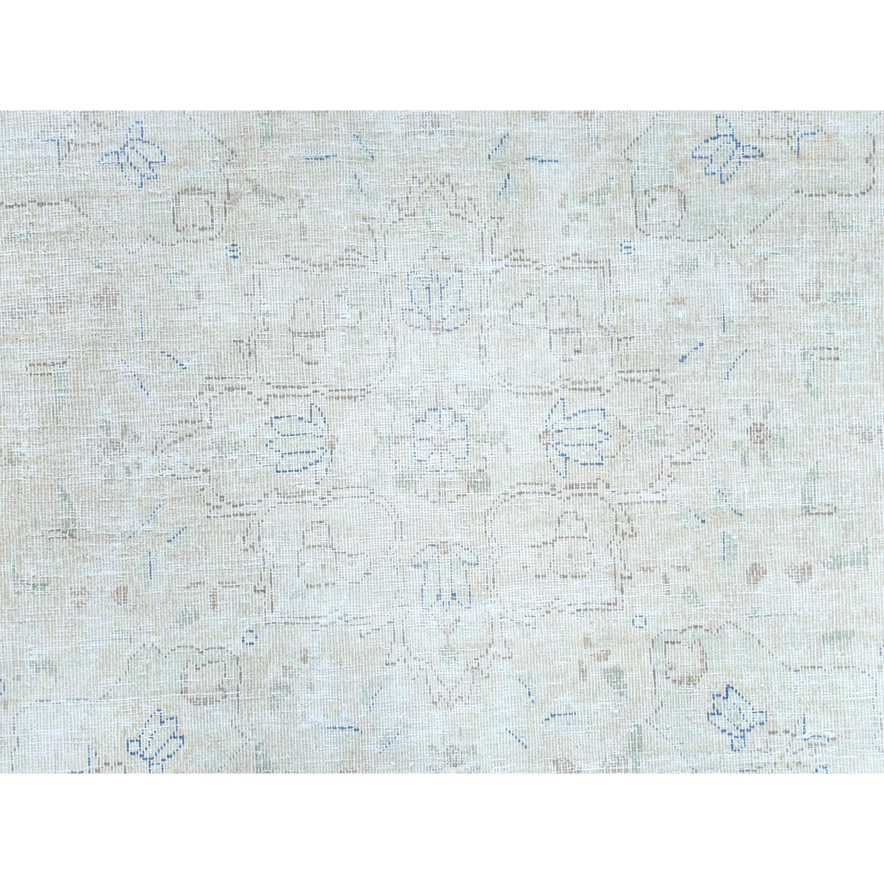 8'1"x10'9" Ivory Worn Wool, Cropped Thin, Distressed Look, Shabby Chic Vintage Persian Kerman Hand Knotted Oriental Rug Sh81613