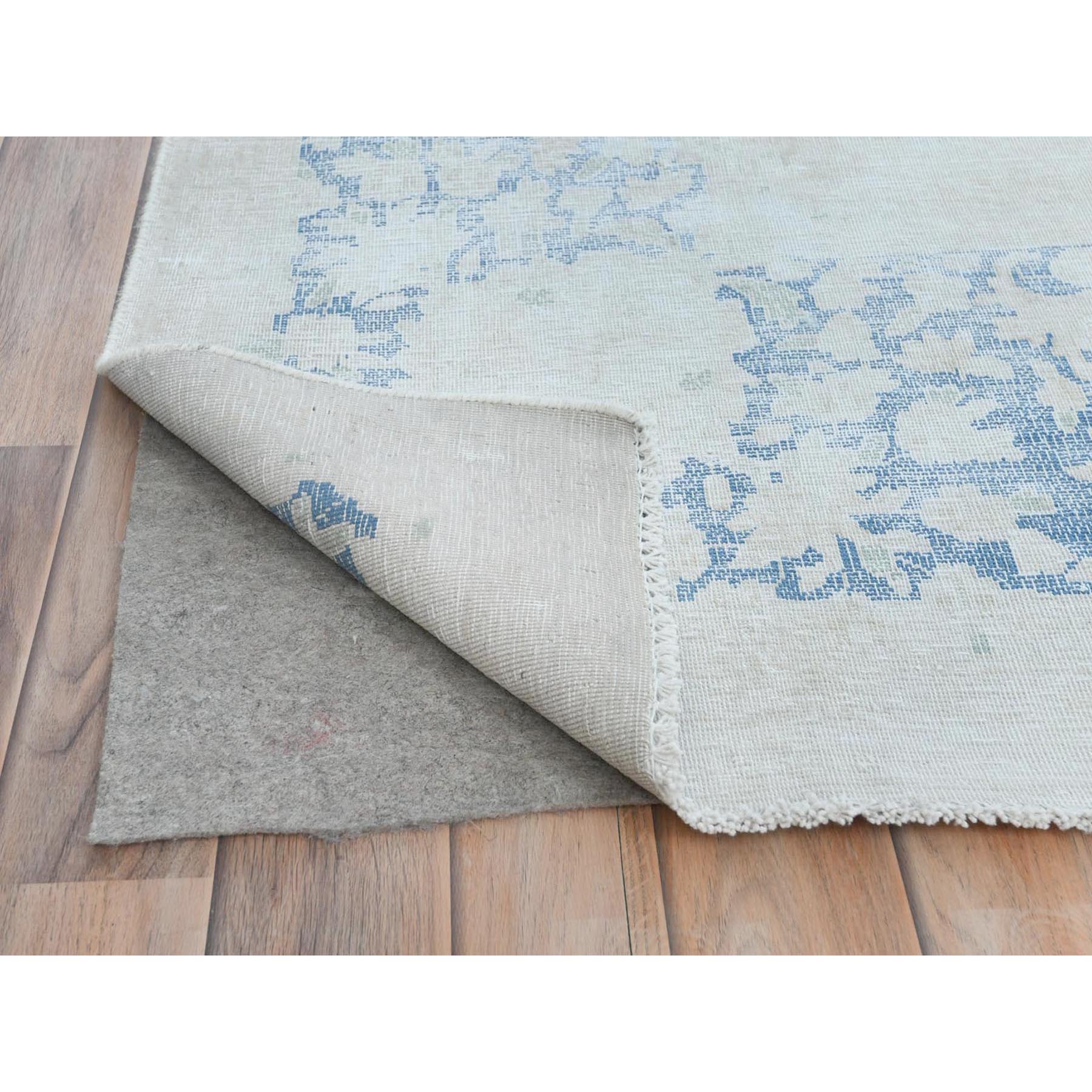 9'7"x13'10" Light Blue Worn Wool, Cropped Thin, Hand Knotted Distressed Look Shabby Chic Semi Antique Persian Kerman Oriental Rug Sh81617