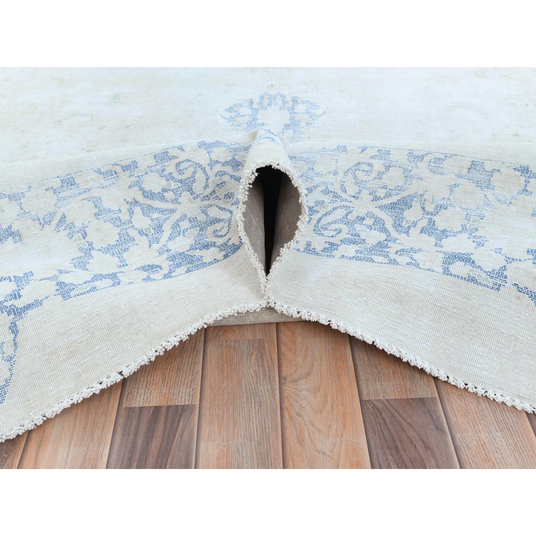 9'7"x13'10" Light Blue Worn Wool, Cropped Thin, Hand Knotted Distressed Look Shabby Chic Semi Antique Persian Kerman Oriental Rug Sh81617