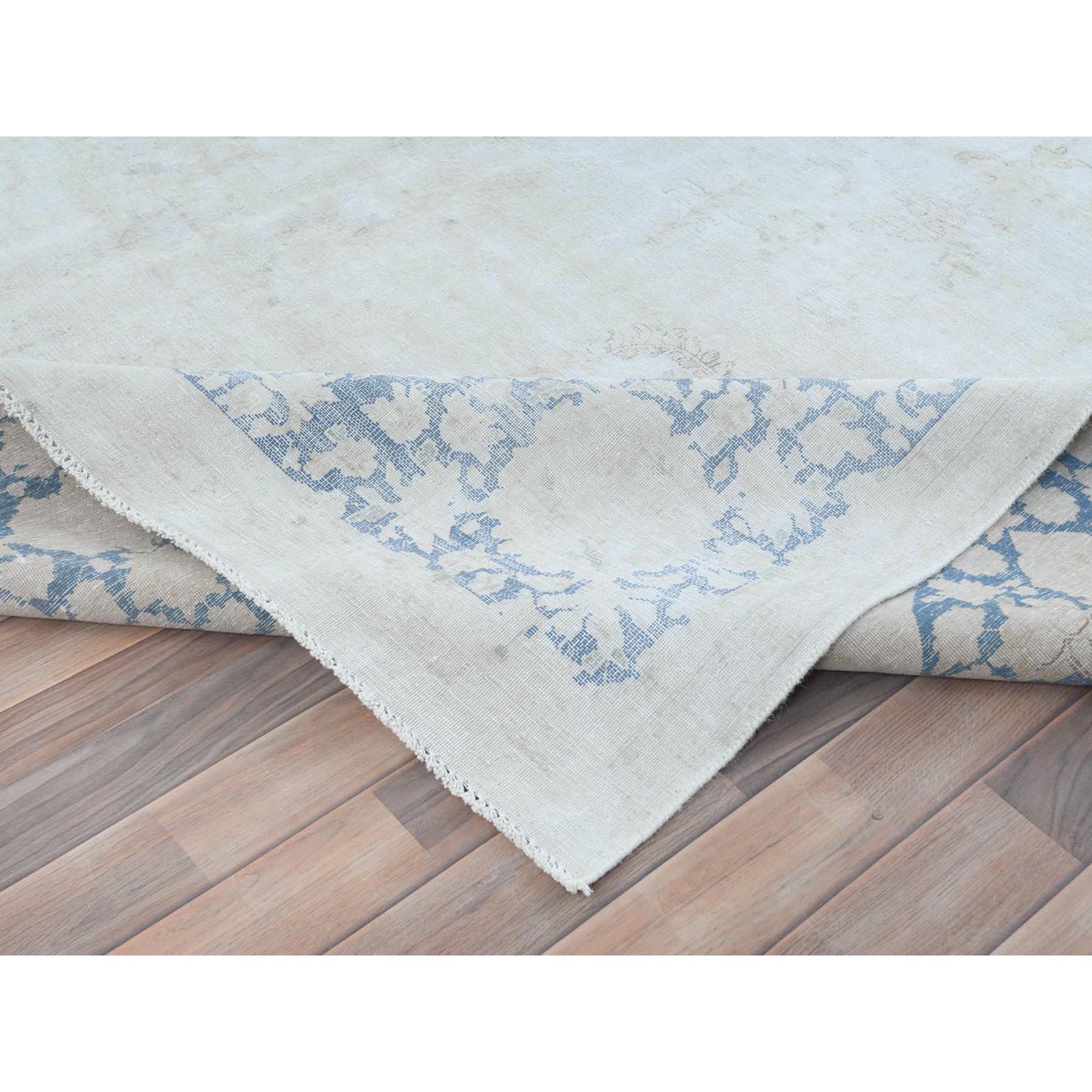 9'7"x13'10" Light Blue Worn Wool, Cropped Thin, Hand Knotted Distressed Look Shabby Chic Semi Antique Persian Kerman Oriental Rug Sh81617