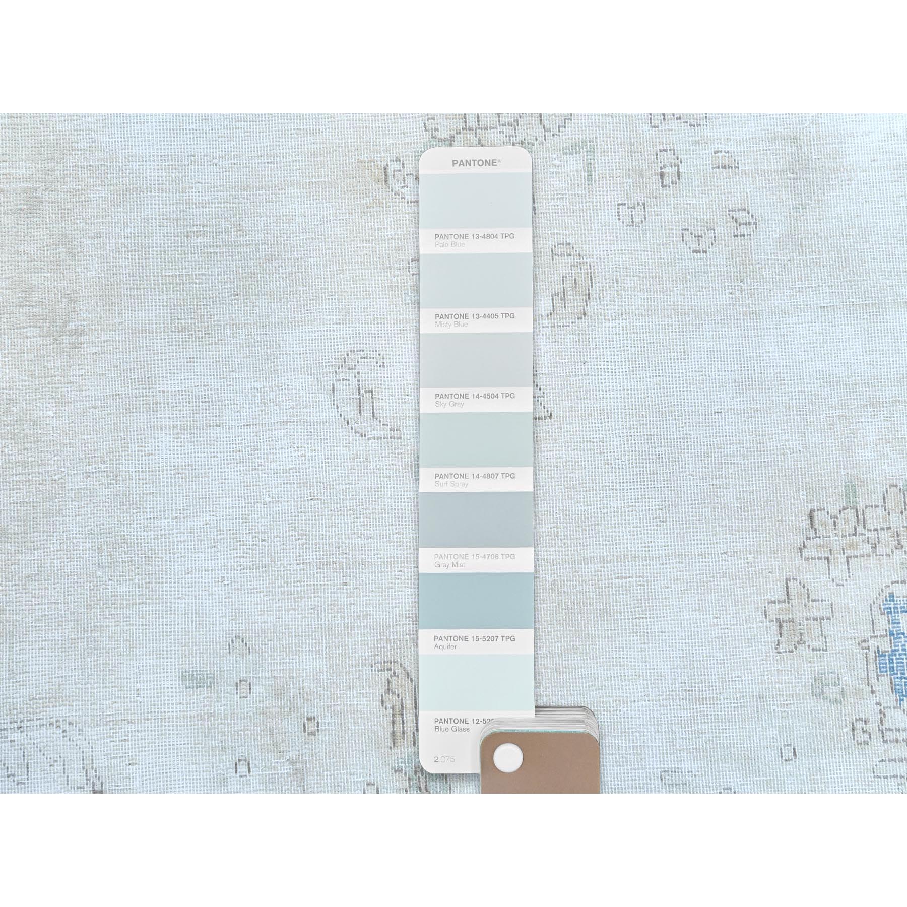 9'7"x13'10" Light Blue Worn Wool, Cropped Thin, Hand Knotted Distressed Look Shabby Chic Semi Antique Persian Kerman Oriental Rug Sh81617