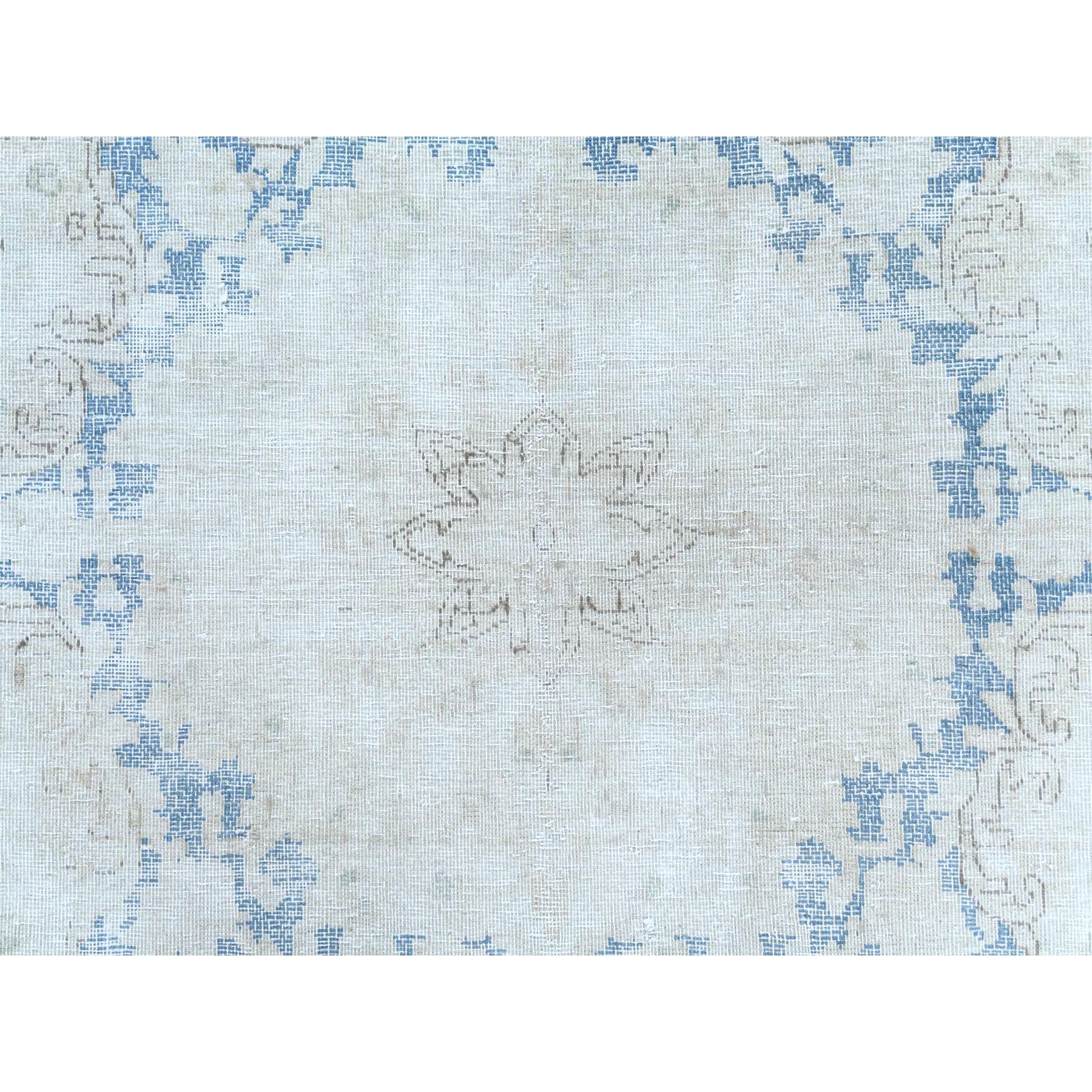 9'7"x13'10" Light Blue Worn Wool, Cropped Thin, Hand Knotted Distressed Look Shabby Chic Semi Antique Persian Kerman Oriental Rug Sh81617