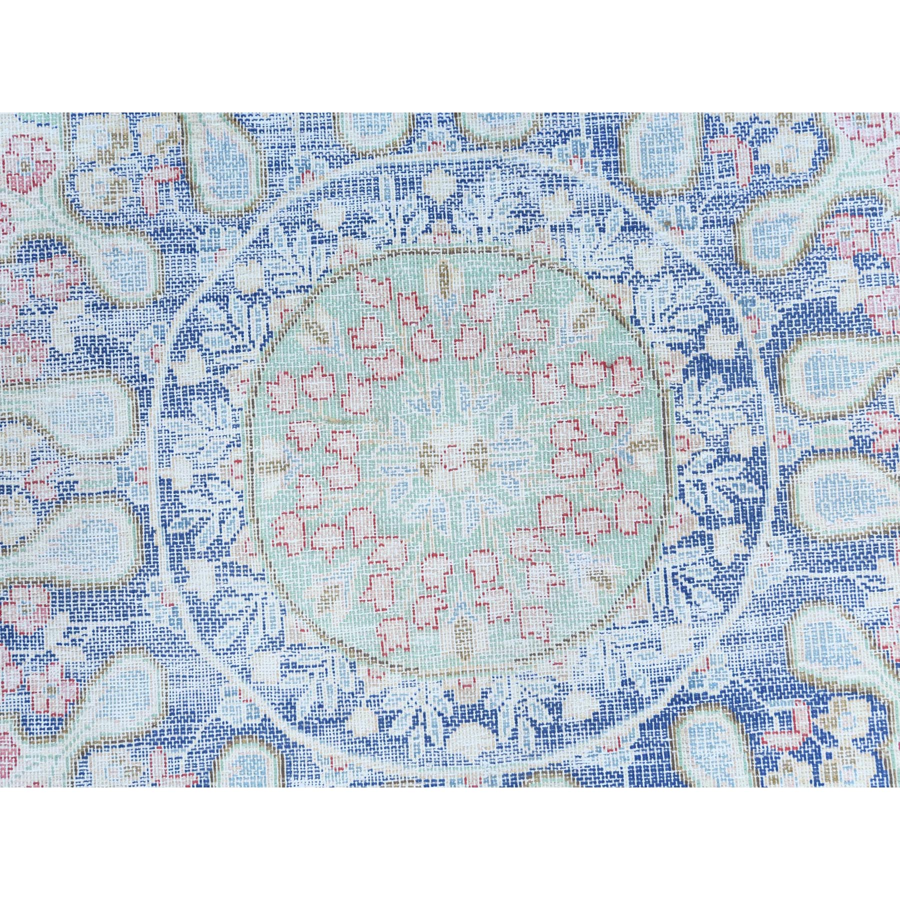 9'1"x13" Navy Blue Semi Antique Persian Kerman Hand Knotted Sheared Low, Worn Wool, Shabby Chic Distressed Look Oriental Rug Sh81622