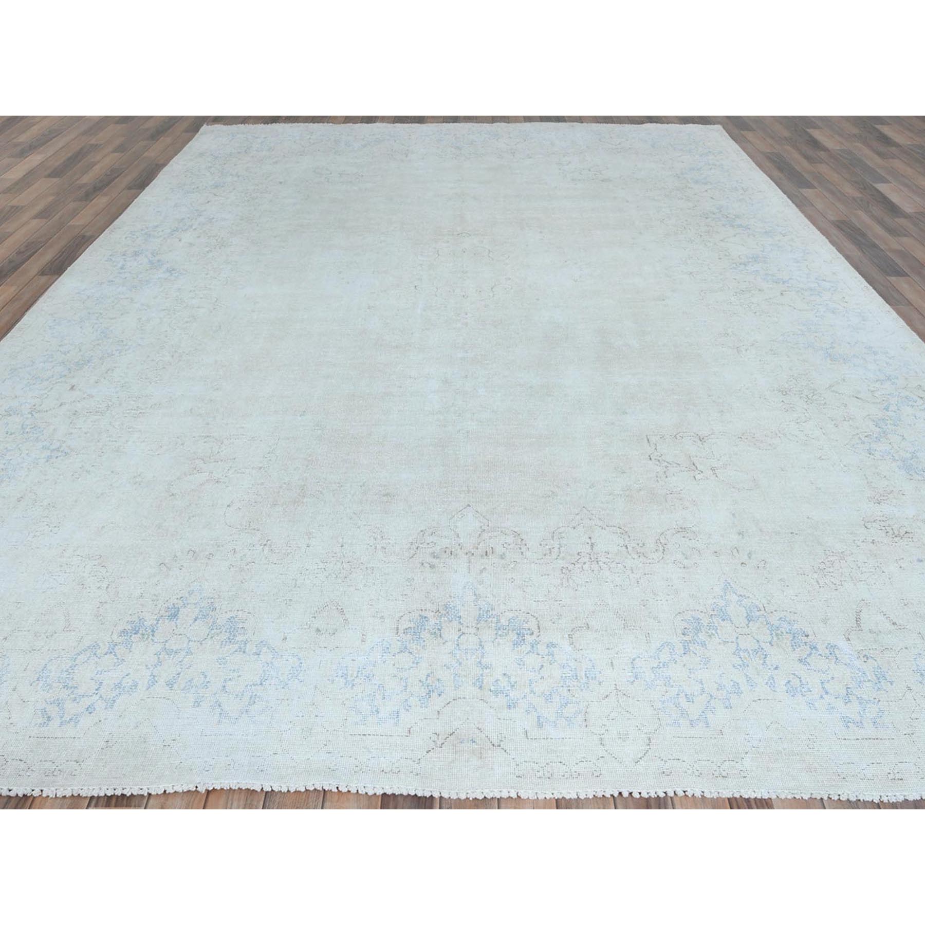 9'10"x13'7" Ivory Hand Knotted, Vintage Persian Kerman Sheared Low, Worn Wool, Shabby Chic, Distressed Look, Oriental Rug Sh81623