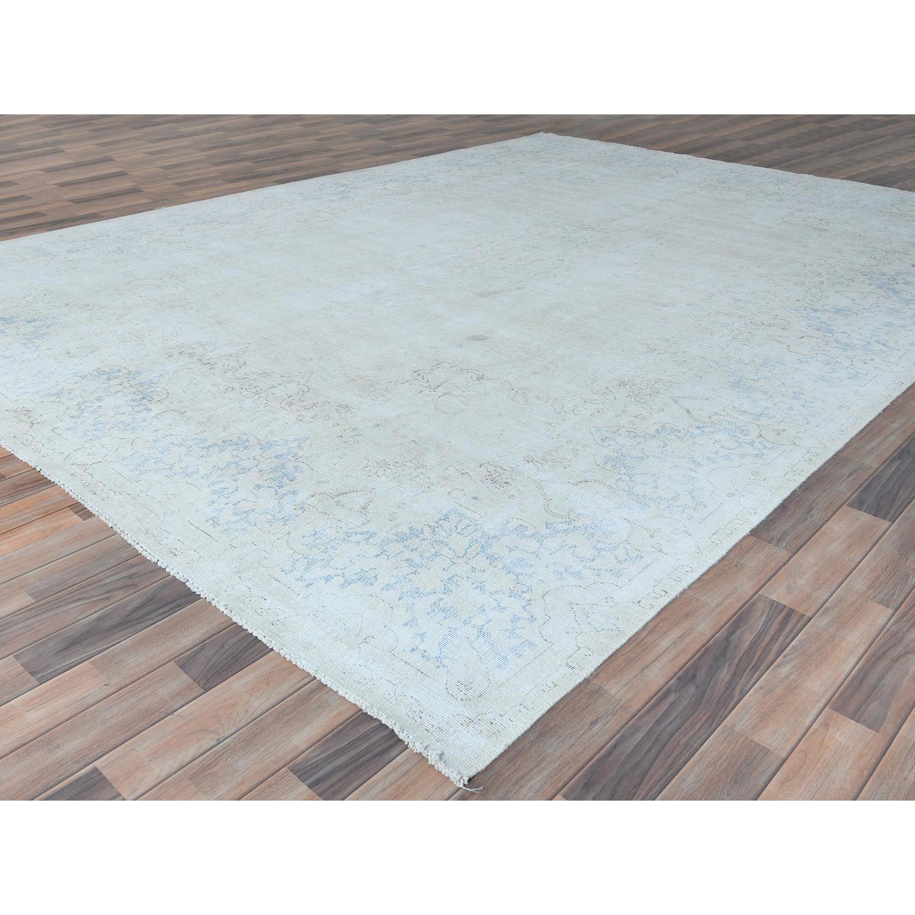 9'10"x13'7" Ivory Hand Knotted, Vintage Persian Kerman Sheared Low, Worn Wool, Shabby Chic, Distressed Look, Oriental Rug Sh81623